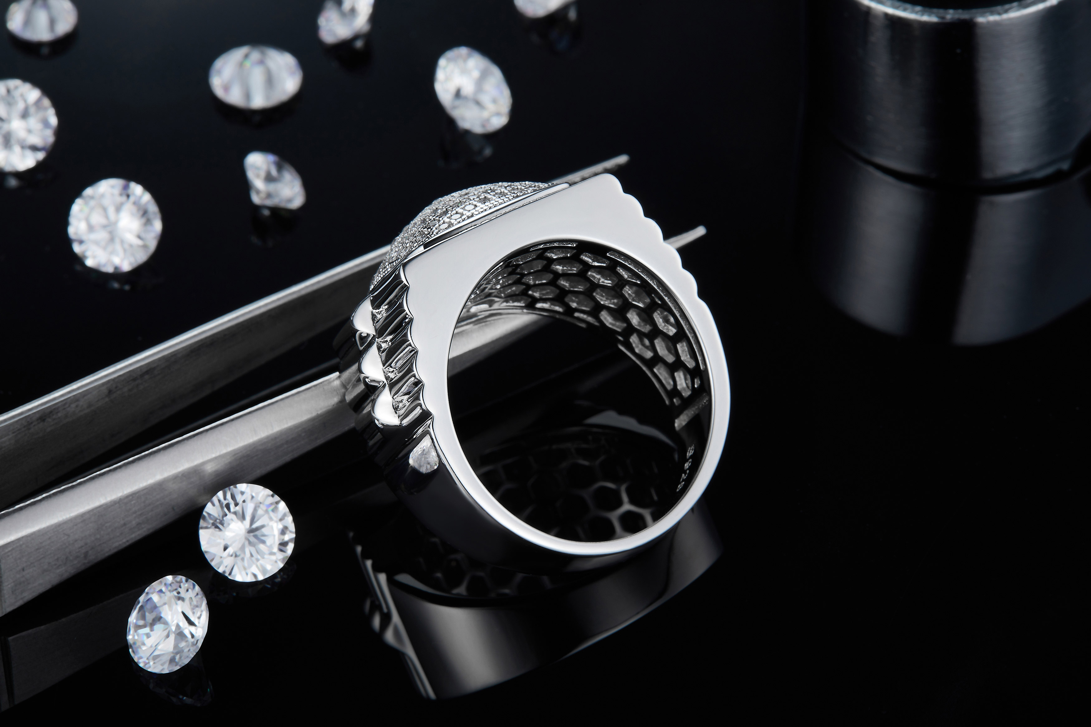 S925 silver plated white gold moissanite men's ring criolite D grade 0.7 carat