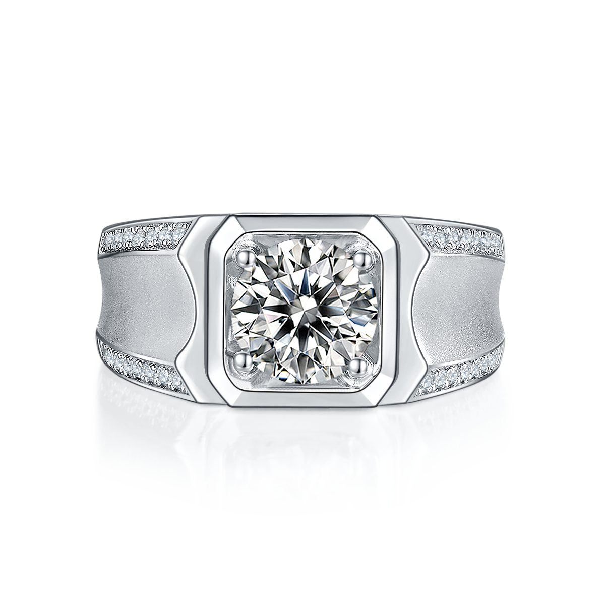M81B S925 Silver Plated White Gold Moissan Diamond Men's Ring 2 Carat Grade D