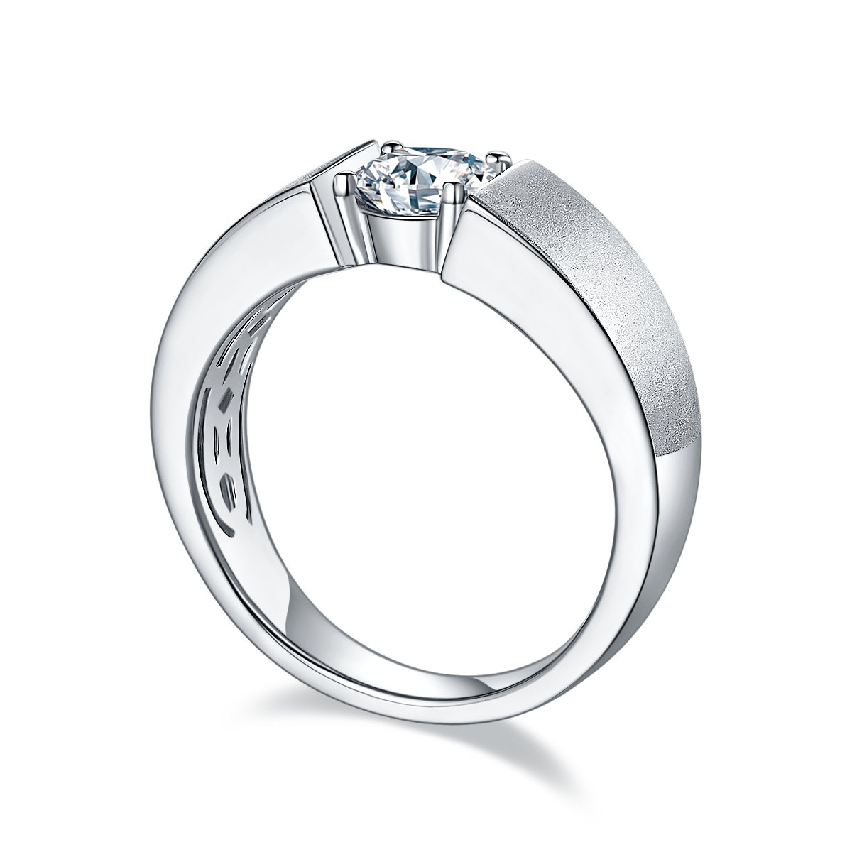 M82A S925 Silver Plated White Gold Moissan Diamond Men's Ring 1 Carat Grade D