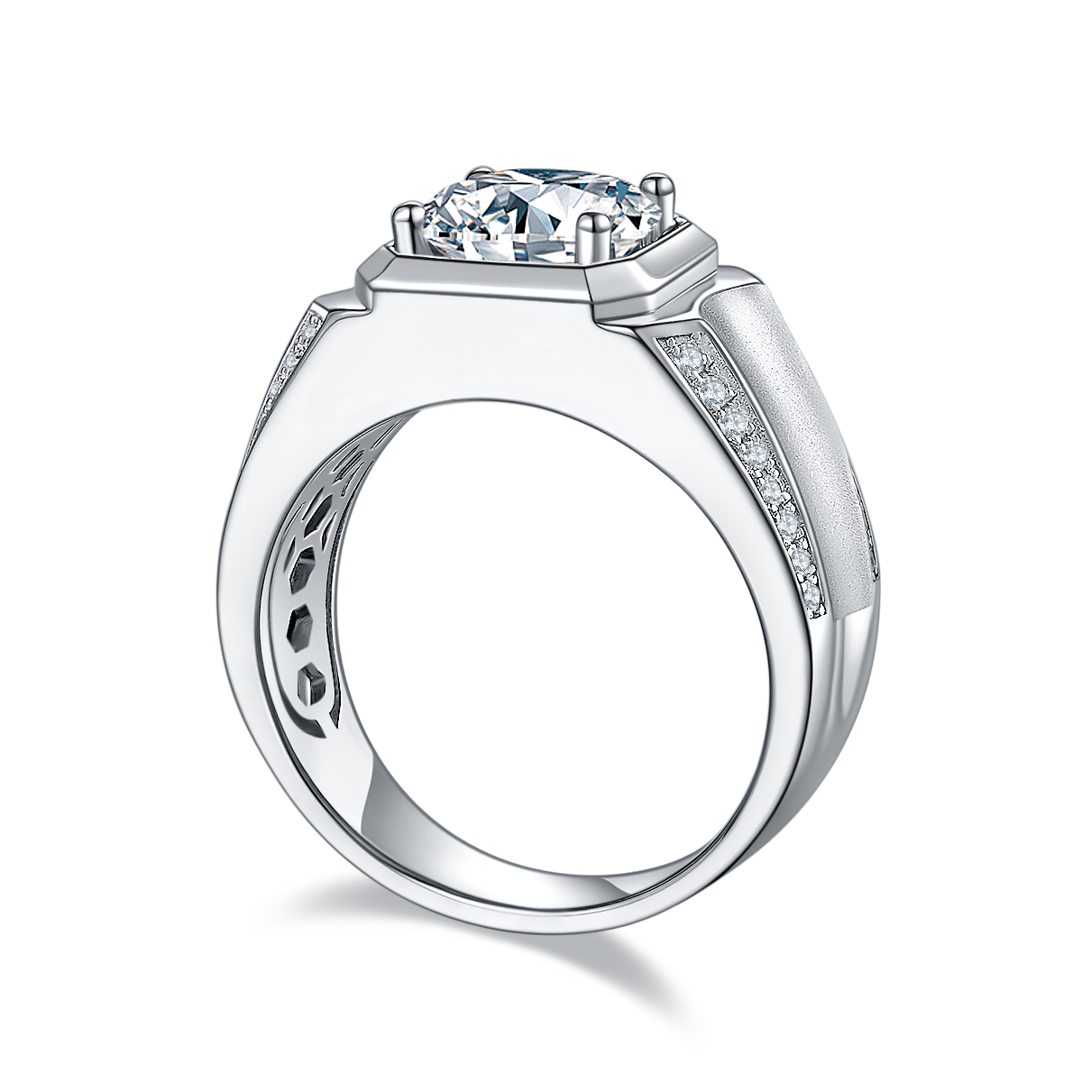 M81C S925 Silver Plated White Gold Moissan Diamond Men's Ring 3 Carat Grade D