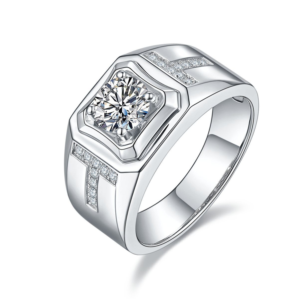 M85A S925 Silver Plated White Gold Moissan Diamond Men's Ring 1 Carat Grade D