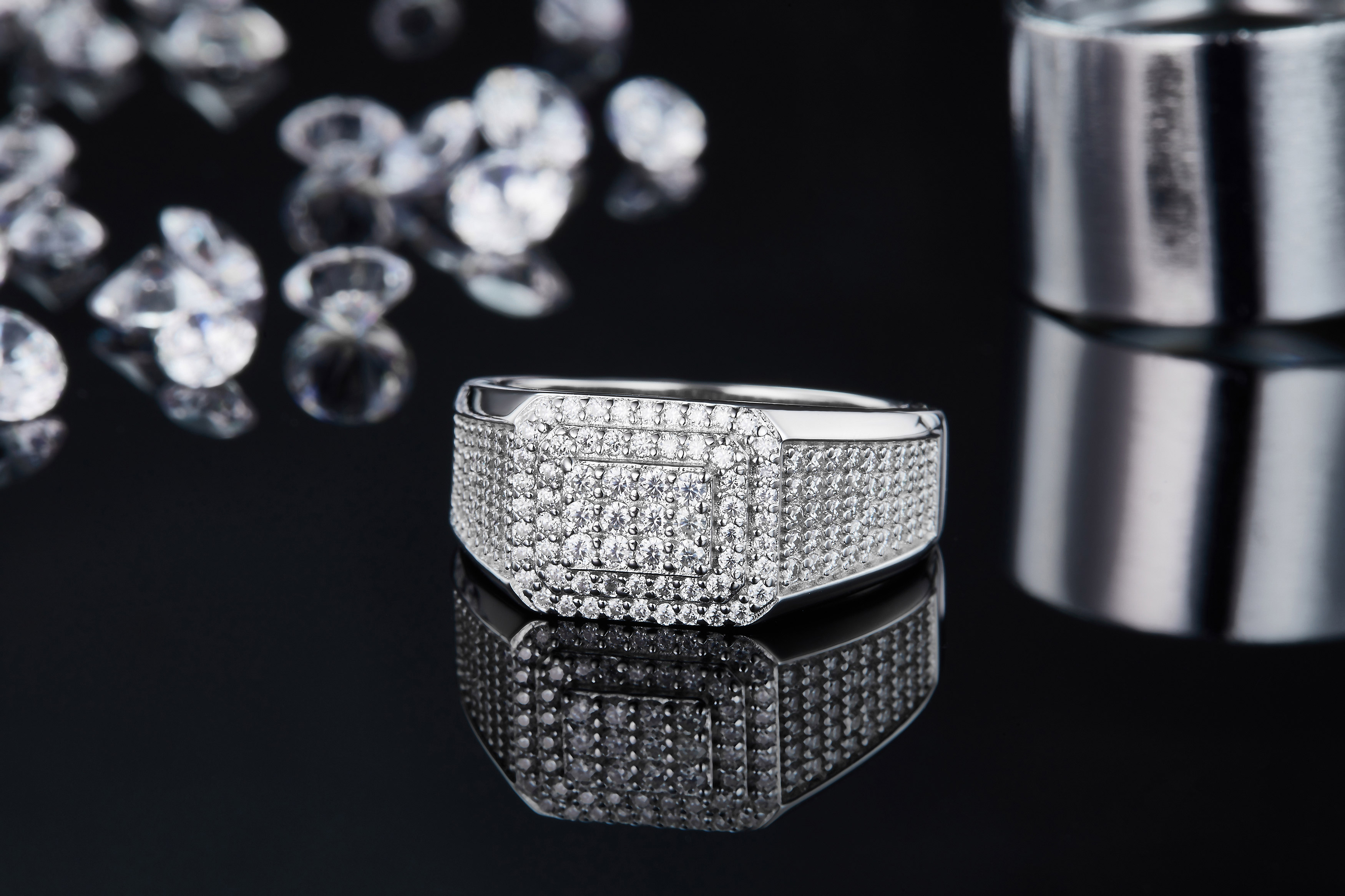 S925 silver plated white gold moissanite men's ring criolite D grade 0.84 carat