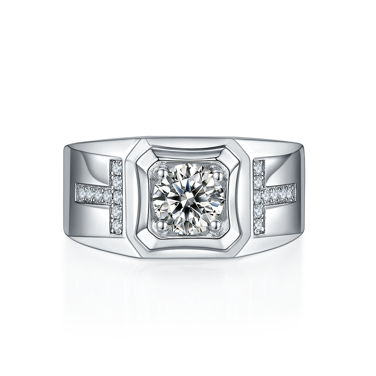 M85A S925 Silver Plated White Gold Moissan Diamond Men's Ring 1 Carat Grade D