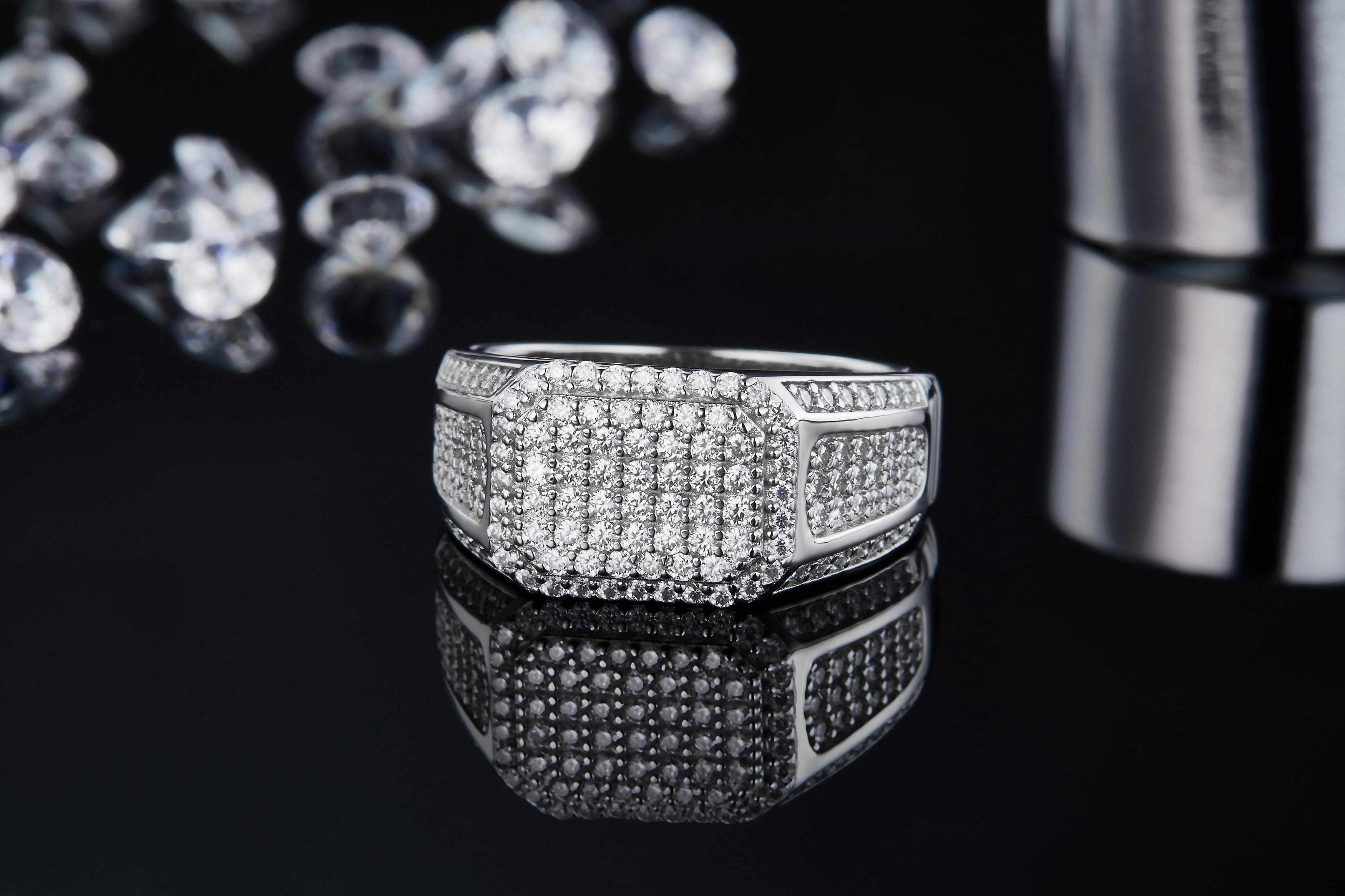 S925 silver plated white gold moissanite men's ring criolite D grade 0.53 carat  M86A