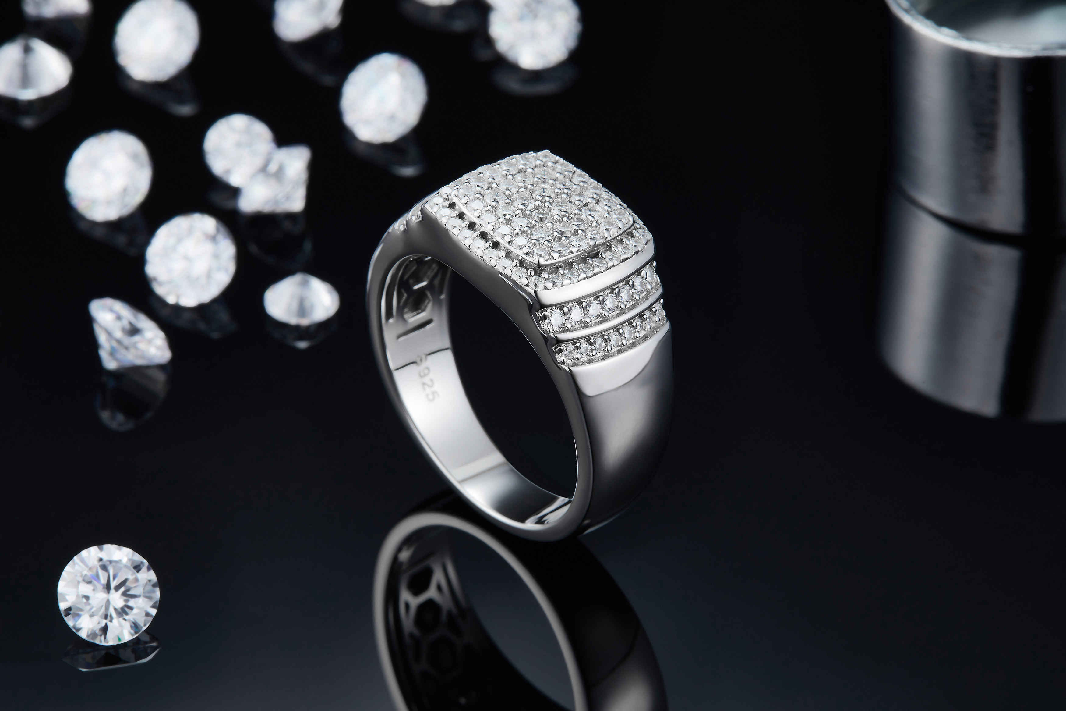 S925 silver plated white gold moissanite men's ring criolite D grade 0.82 carat