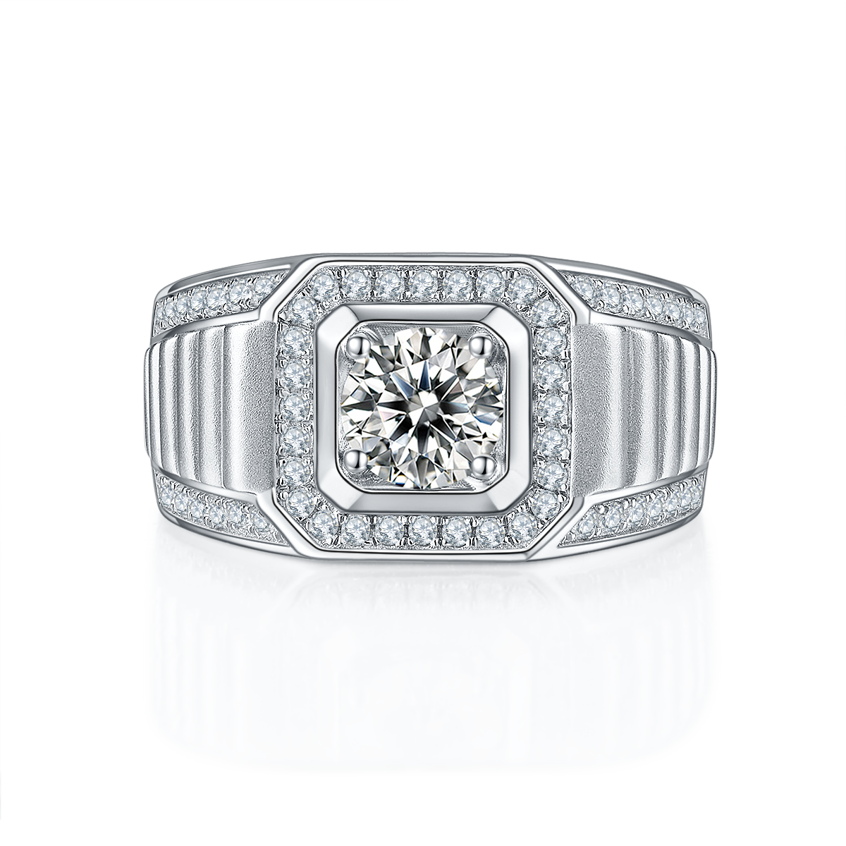 M83A S925 Silver Plated White Gold Moissan Diamond Men's Ring 1 Carat Grade D
