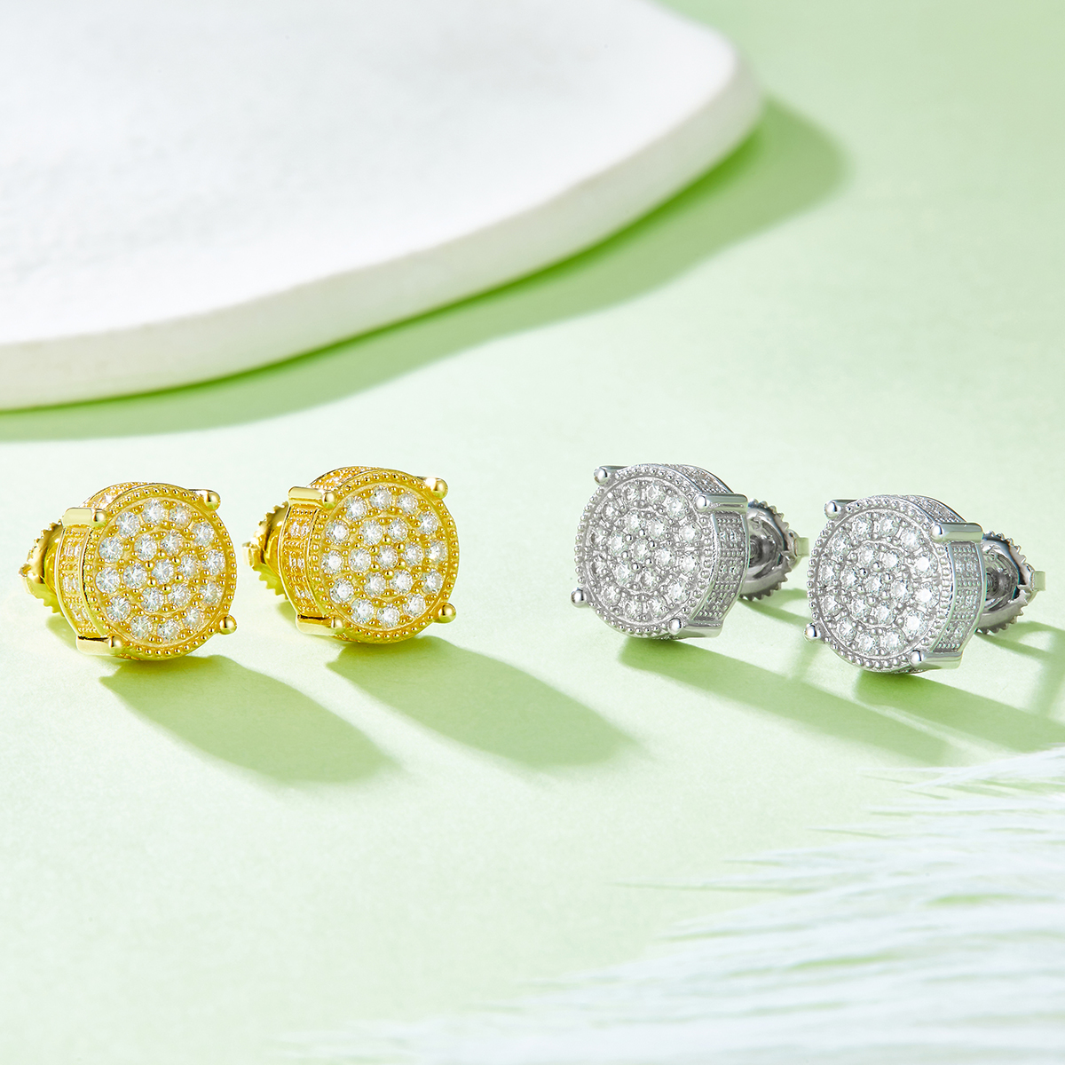 Round Column S925 Silver Earrings with Threaded Moissan Diamond Criolite D Grade 0.81CT