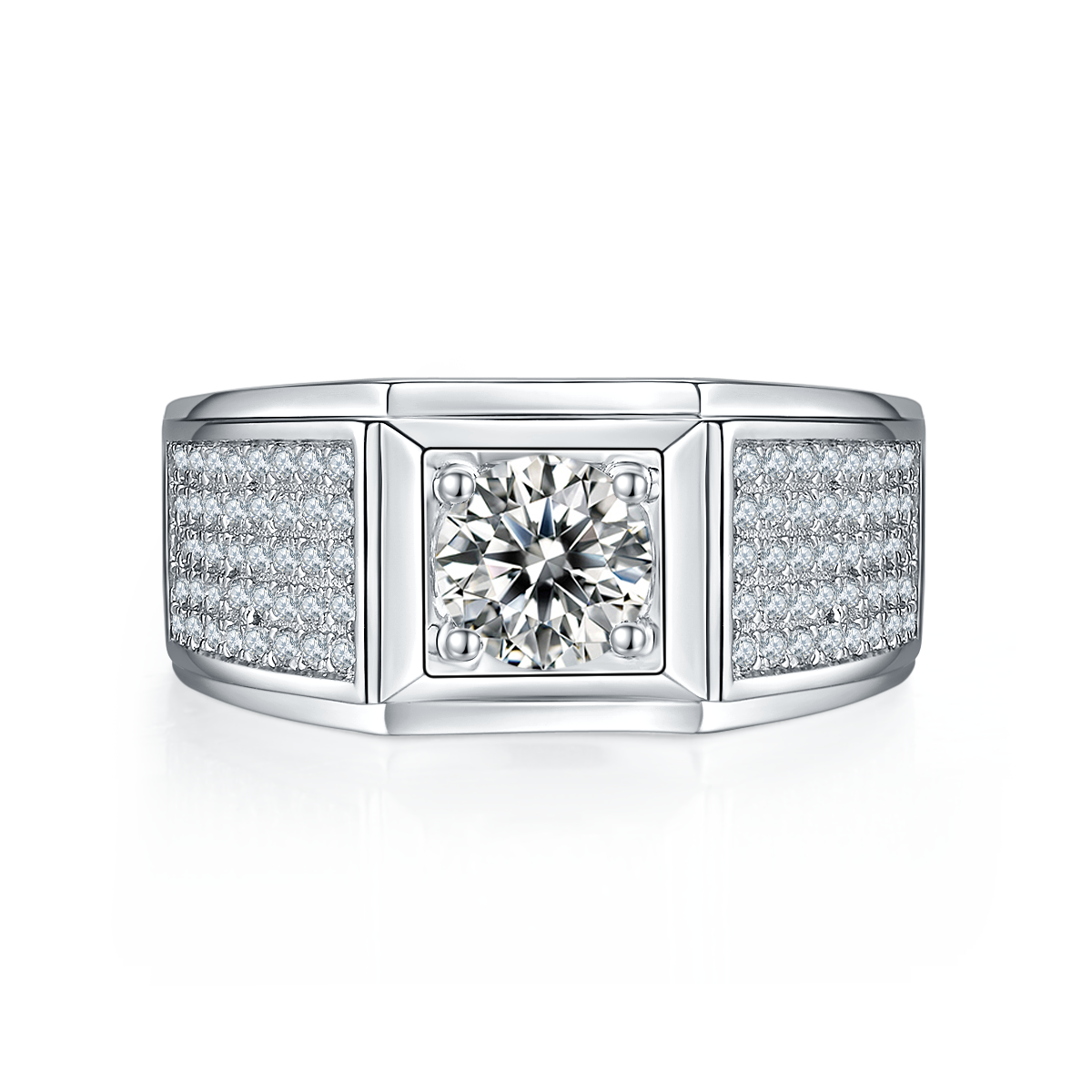 M71A S925 Silver Plated White Gold Moissan Diamond Men's Ring 1 Carat Grade D