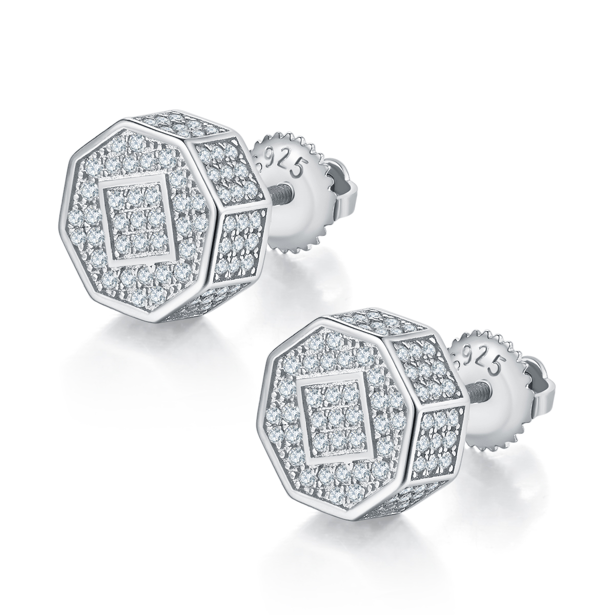 Rhombic S925 Silver Studs with Threaded Moissanite Criolite D Grade 0.79CT
