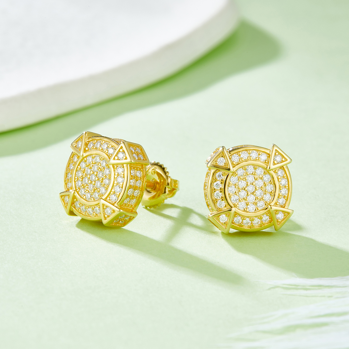 Round Pointed Post S925 Silver Earrings with Threaded Moissan Diamond Criolite D Grade 0.83CT