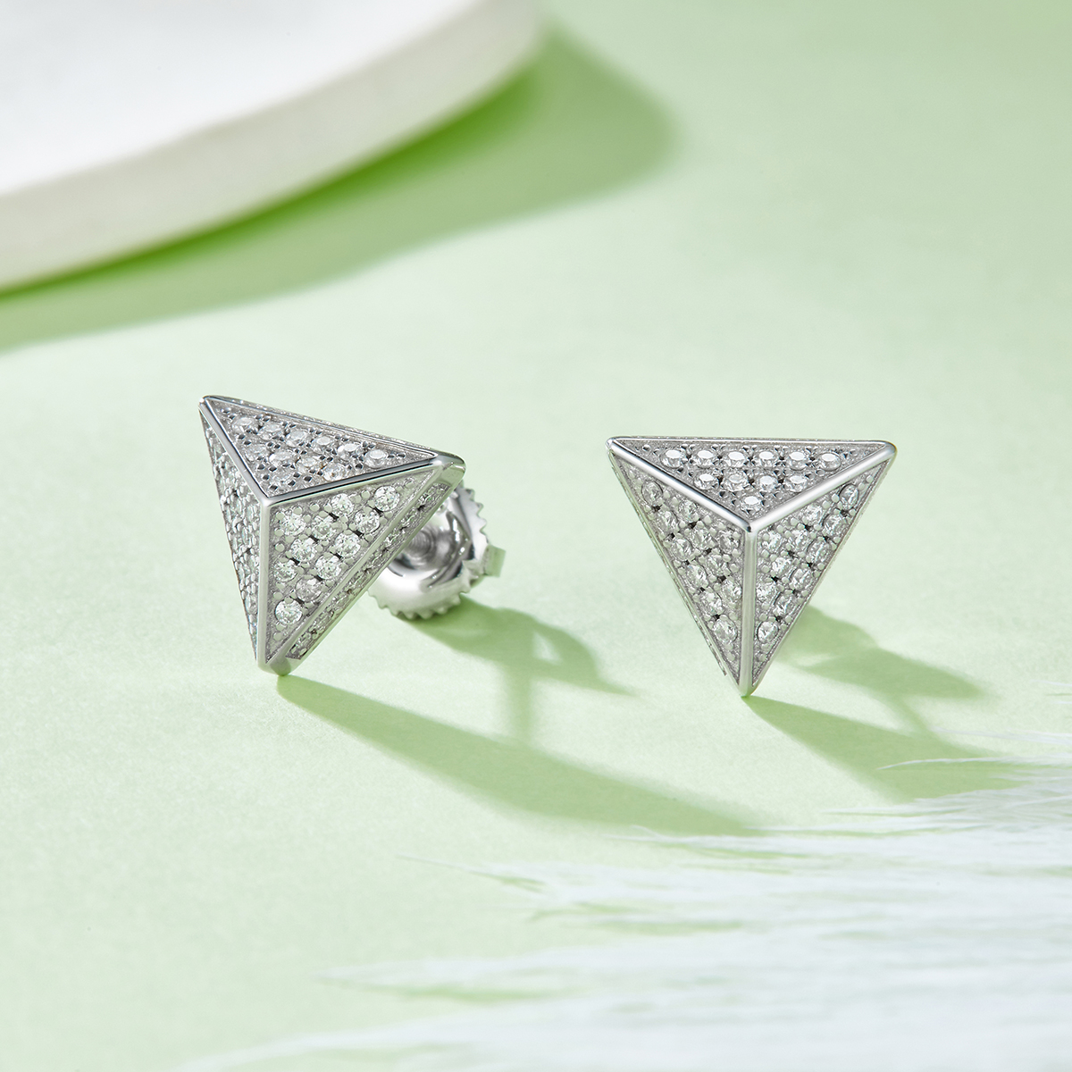 Triangle S925 Silver Earrings with Threaded Moissanite Diamond Cribs D Grade 0.51CT