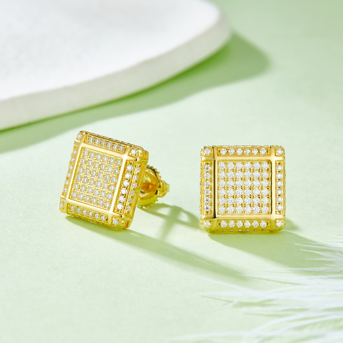Square Lattice S925 Silver Studs with Threaded Moissan Diamonds D 0.77CT