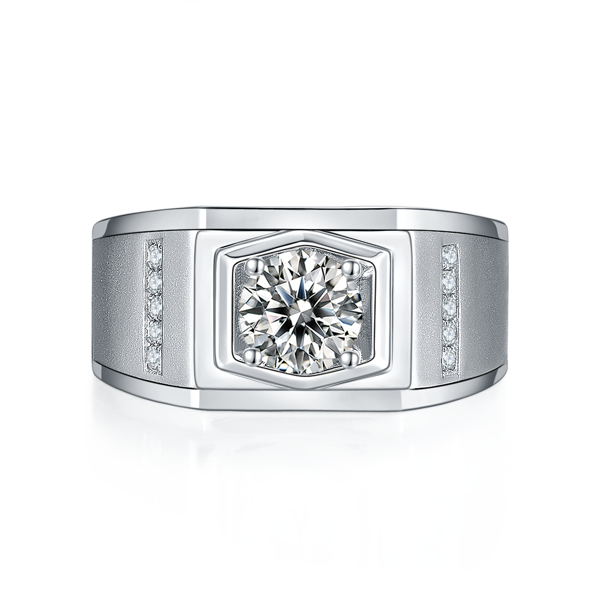 M79A S925 Silver Plated White Gold Moissan Diamond Men's Ring 1 Carat Grade D