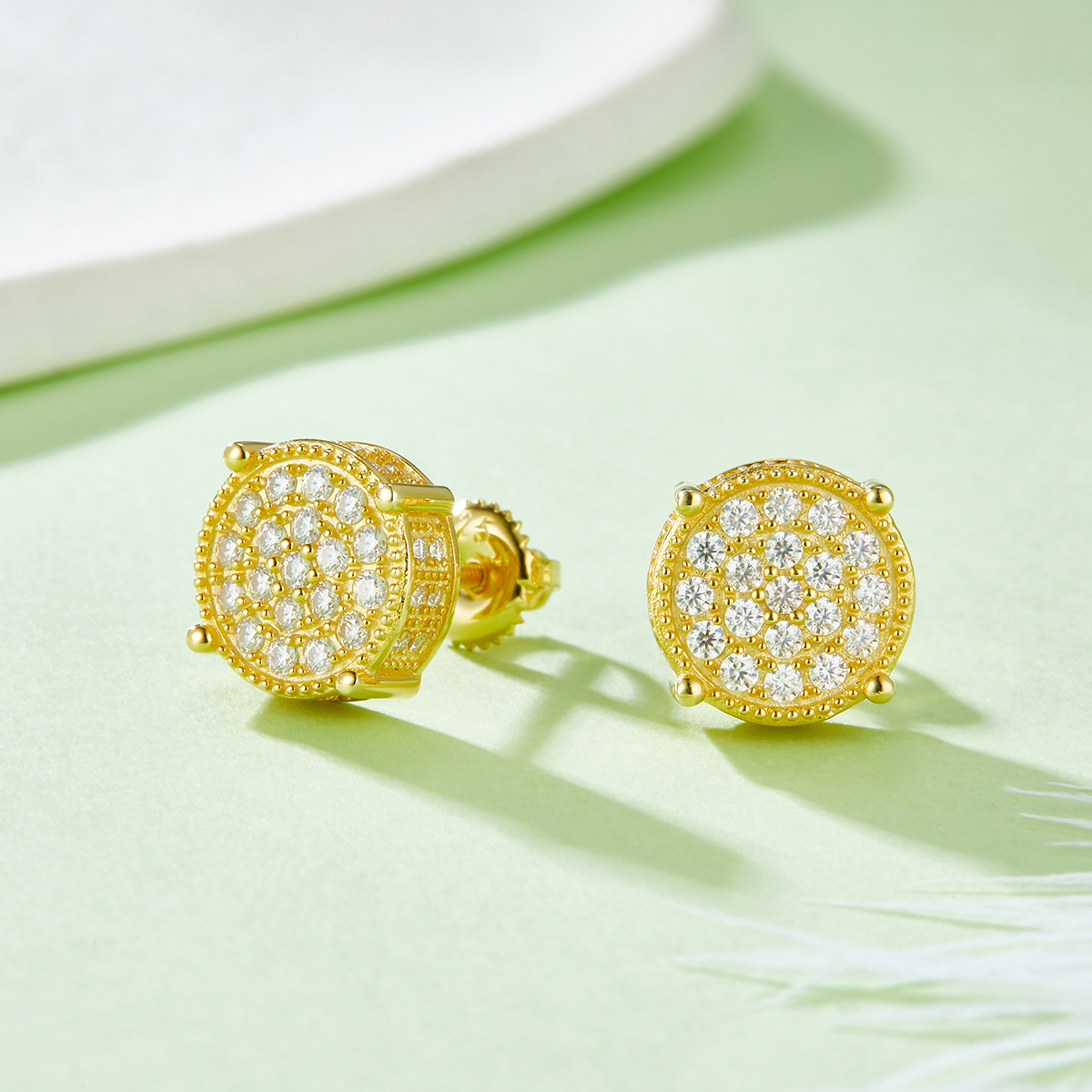 Round Column S925 Silver Earrings with Threaded Moissan Diamond Criolite D Grade 0.81CT