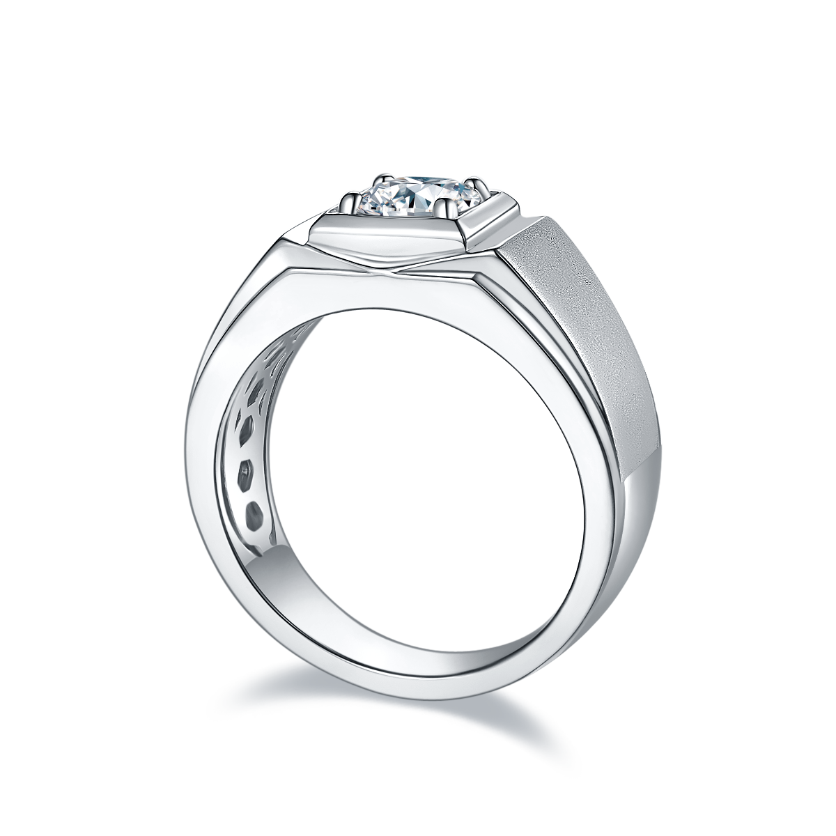 M72A S925 Silver Plated White Gold Moissan Diamond Men's Ring 1 Carat Grade D