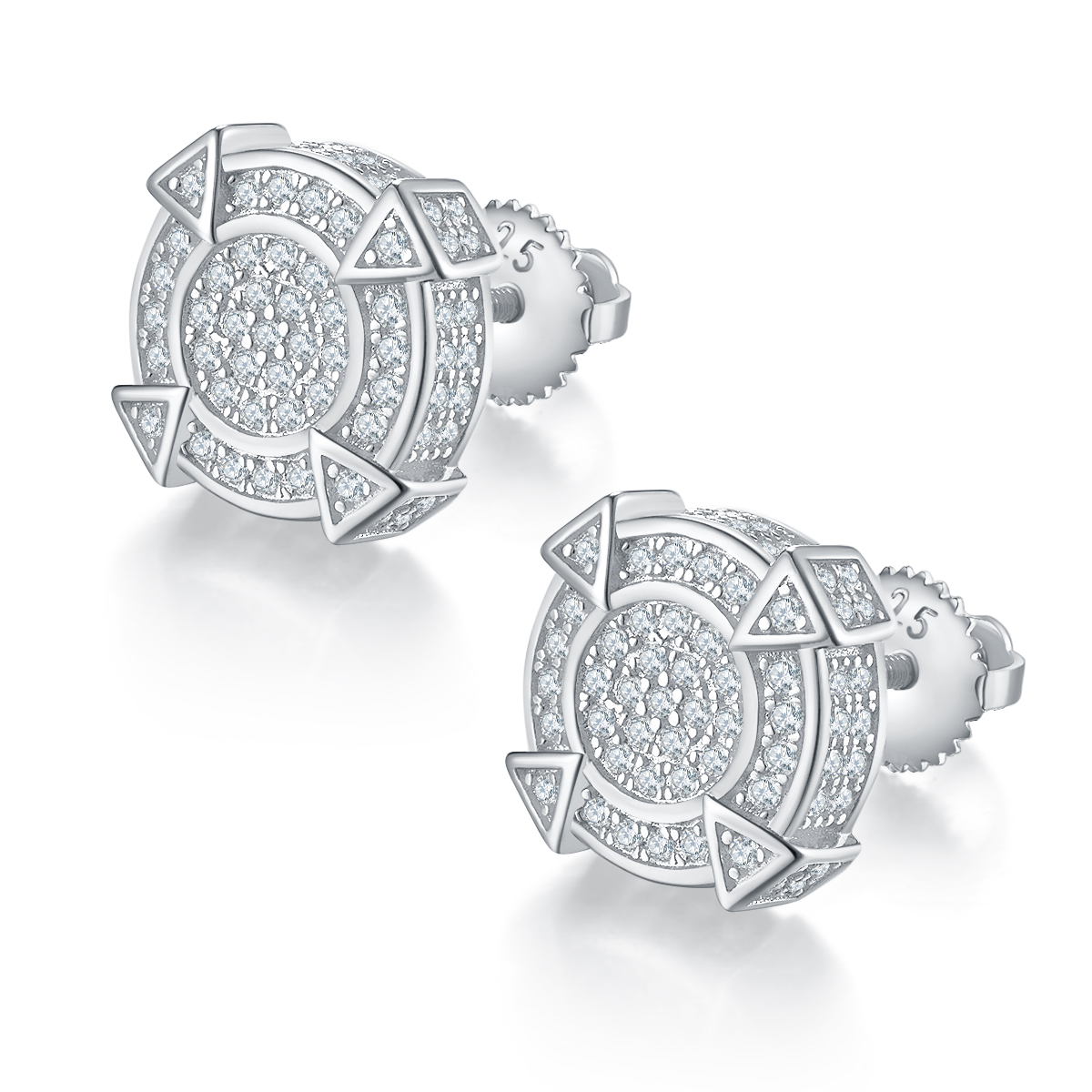 Round Pointed Post S925 Silver Earrings with Threaded Moissan Diamond Criolite D Grade 0.83CT