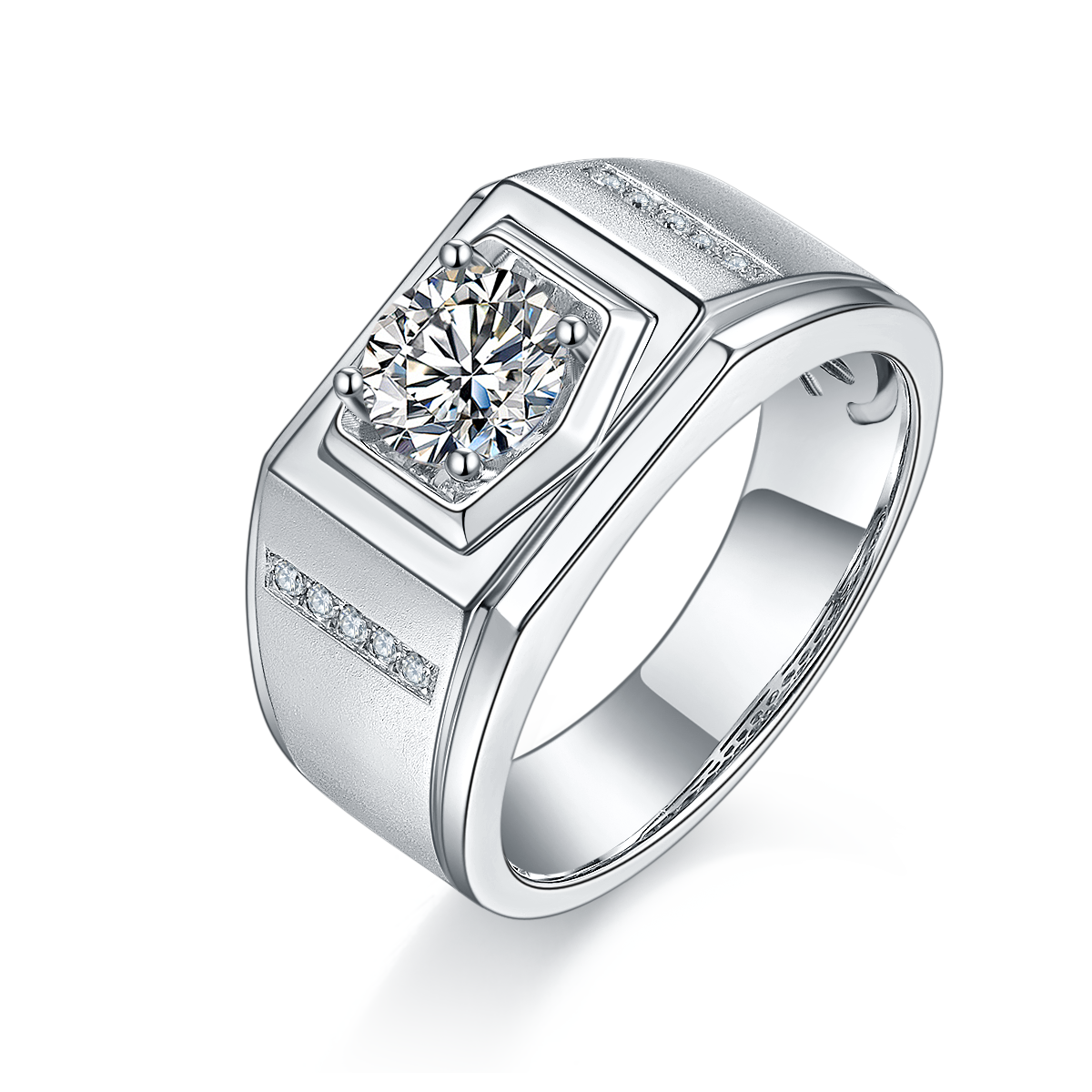 M79A S925 Silver Plated White Gold Moissan Diamond Men's Ring 1 Carat Grade D