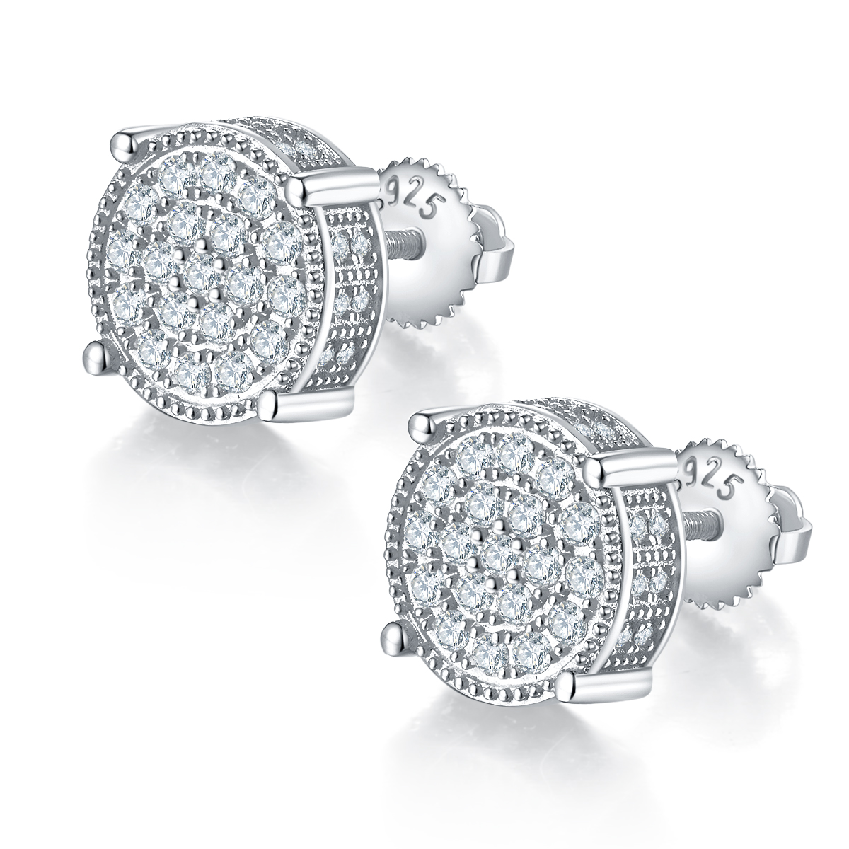Round Column S925 Silver Earrings with Threaded Moissan Diamond Criolite D Grade 0.81CT