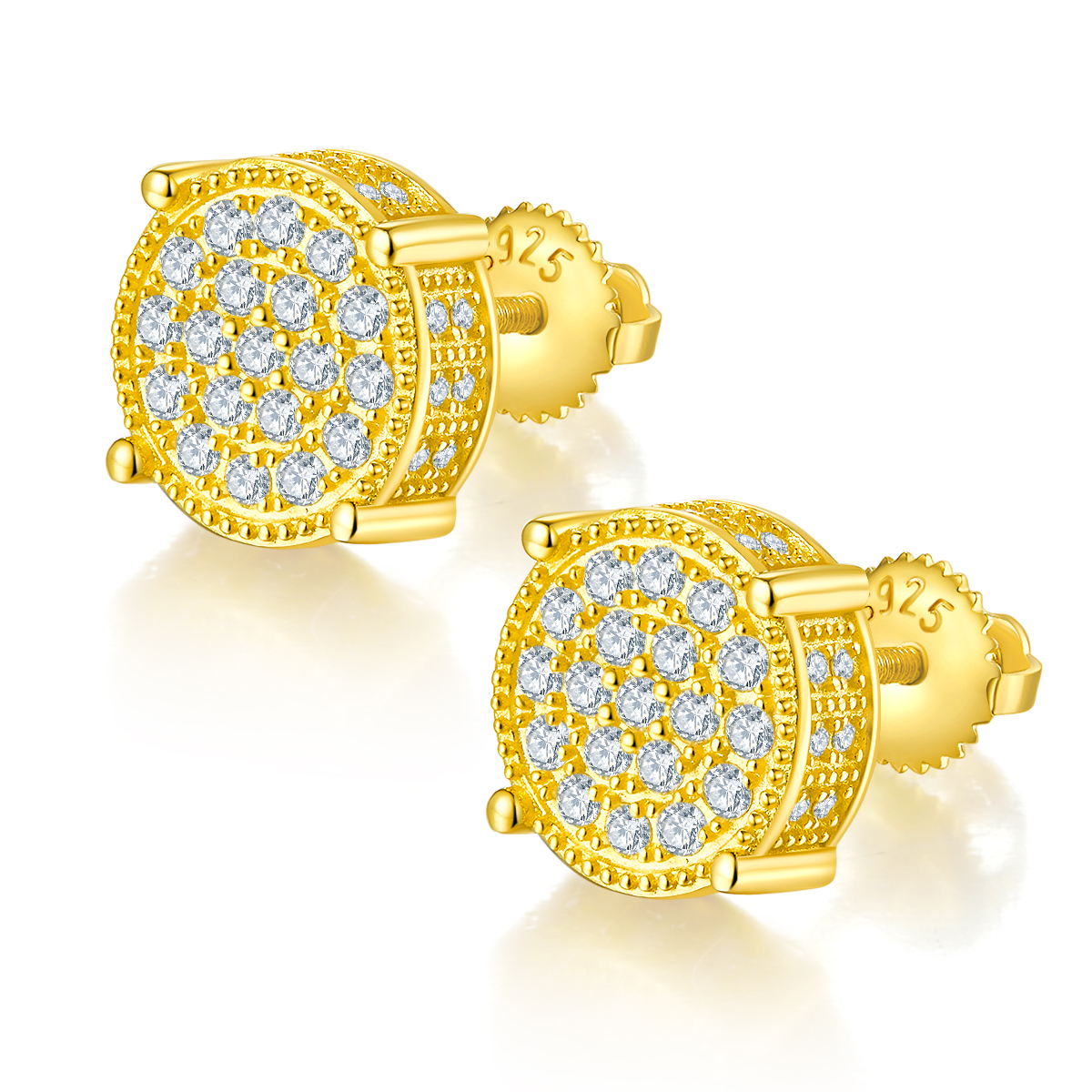 Round Column S925 Silver Earrings with Threaded Moissan Diamond Criolite D Grade 0.81CT