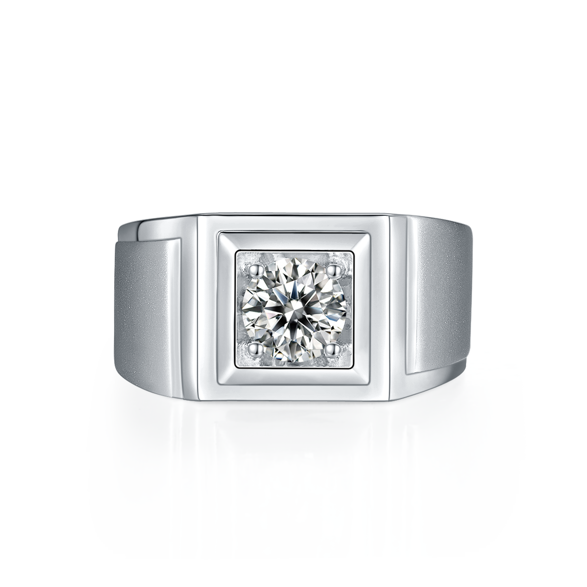 M73A S925 Silver Plated White Gold Moissan Diamond Men's Ring 1 Carat Grade D