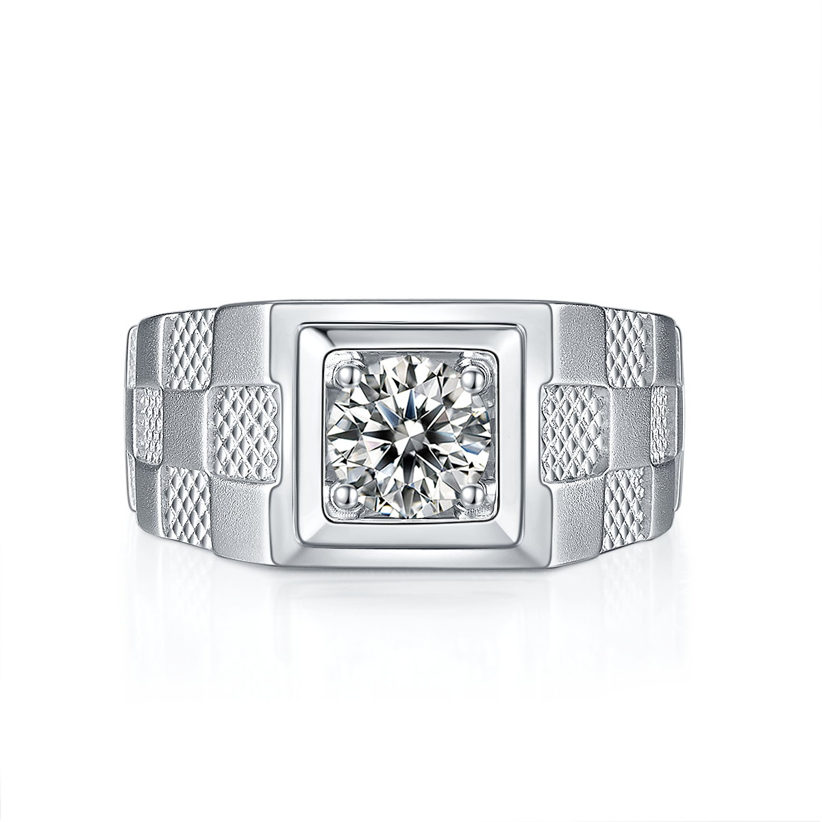 M84A S925 Silver Plated White Gold Moissan Diamond Men's Ring 1 Carat Grade D