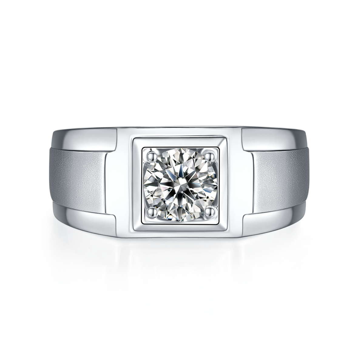 M70A S925 Silver Plated White Gold Moissan Diamond Men's Ring 1 Carat Grade D