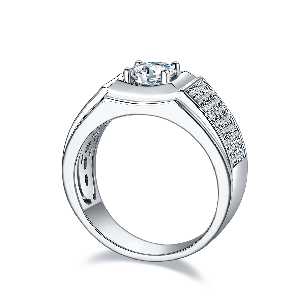 M71A S925 Silver Plated White Gold Moissan Diamond Men's Ring 1 Carat Grade D