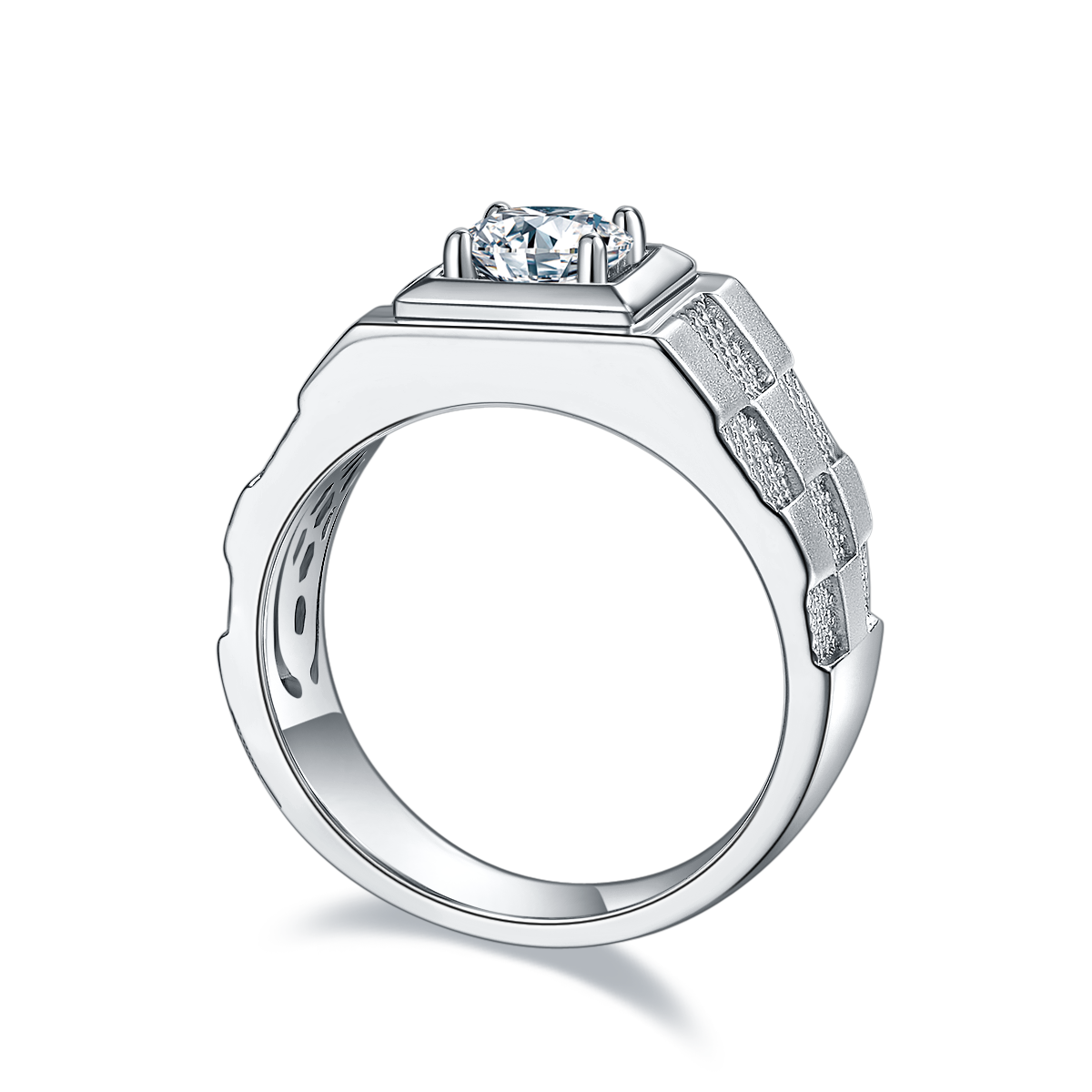 M84A S925 Silver Plated White Gold Moissan Diamond Men's Ring 1 Carat Grade D