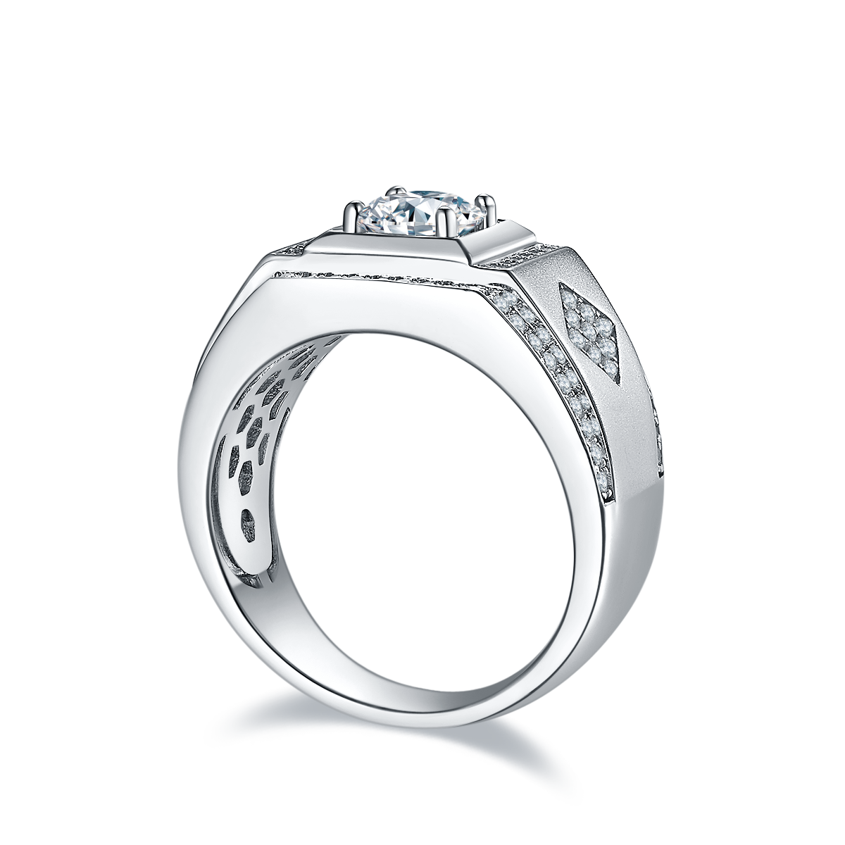 M75A S925 Silver Plated White Gold Moissan Diamond Men's Ring 1 Carat Grade D