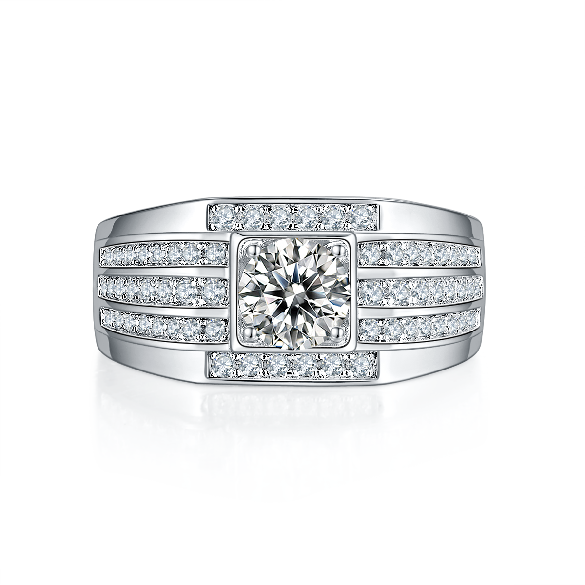 M78A S925 Silver Plated White Gold Moissan Diamond Men's Ring 1 Carat Grade D