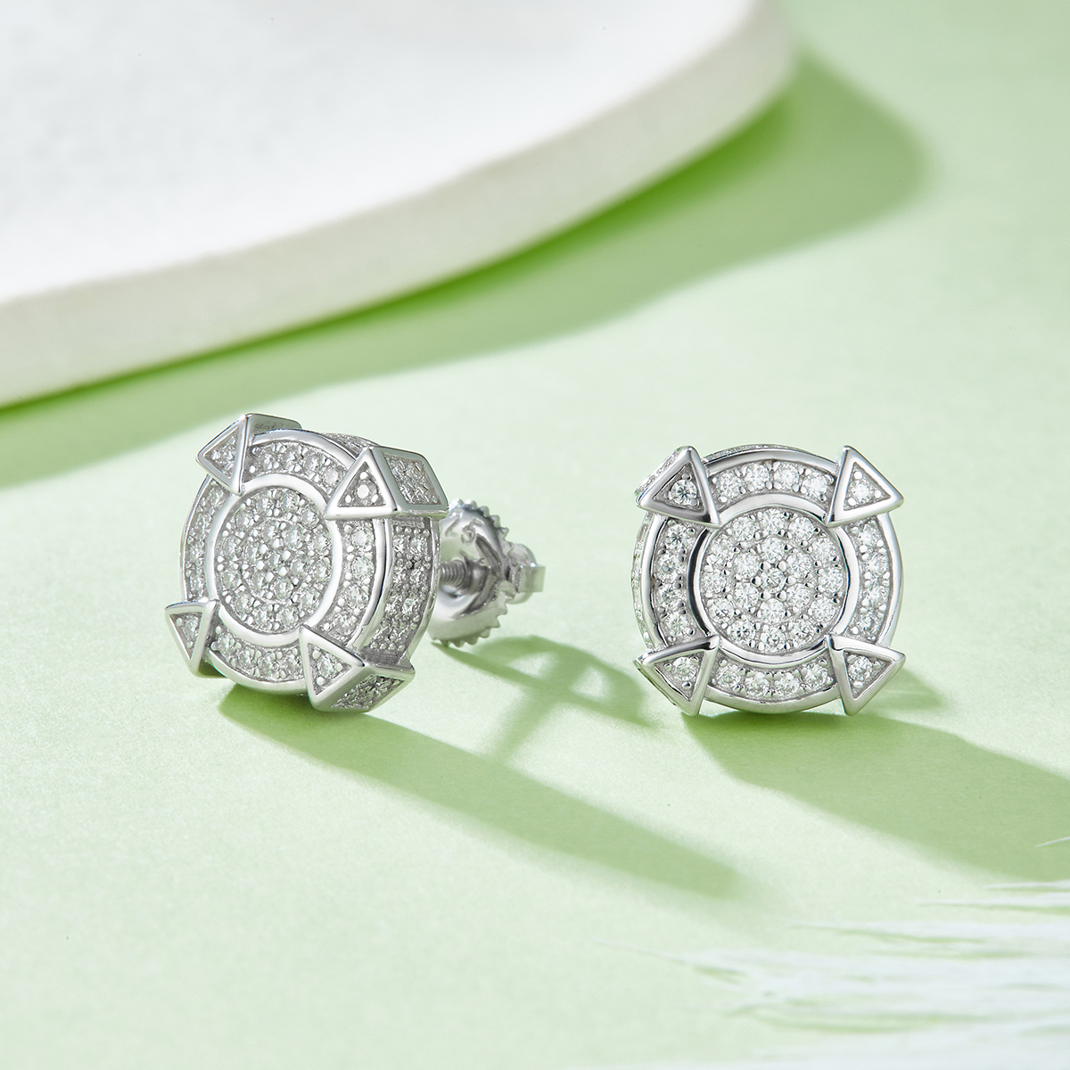 Round Pointed Post S925 Silver Earrings with Threaded Moissan Diamond Criolite D Grade 0.83CT