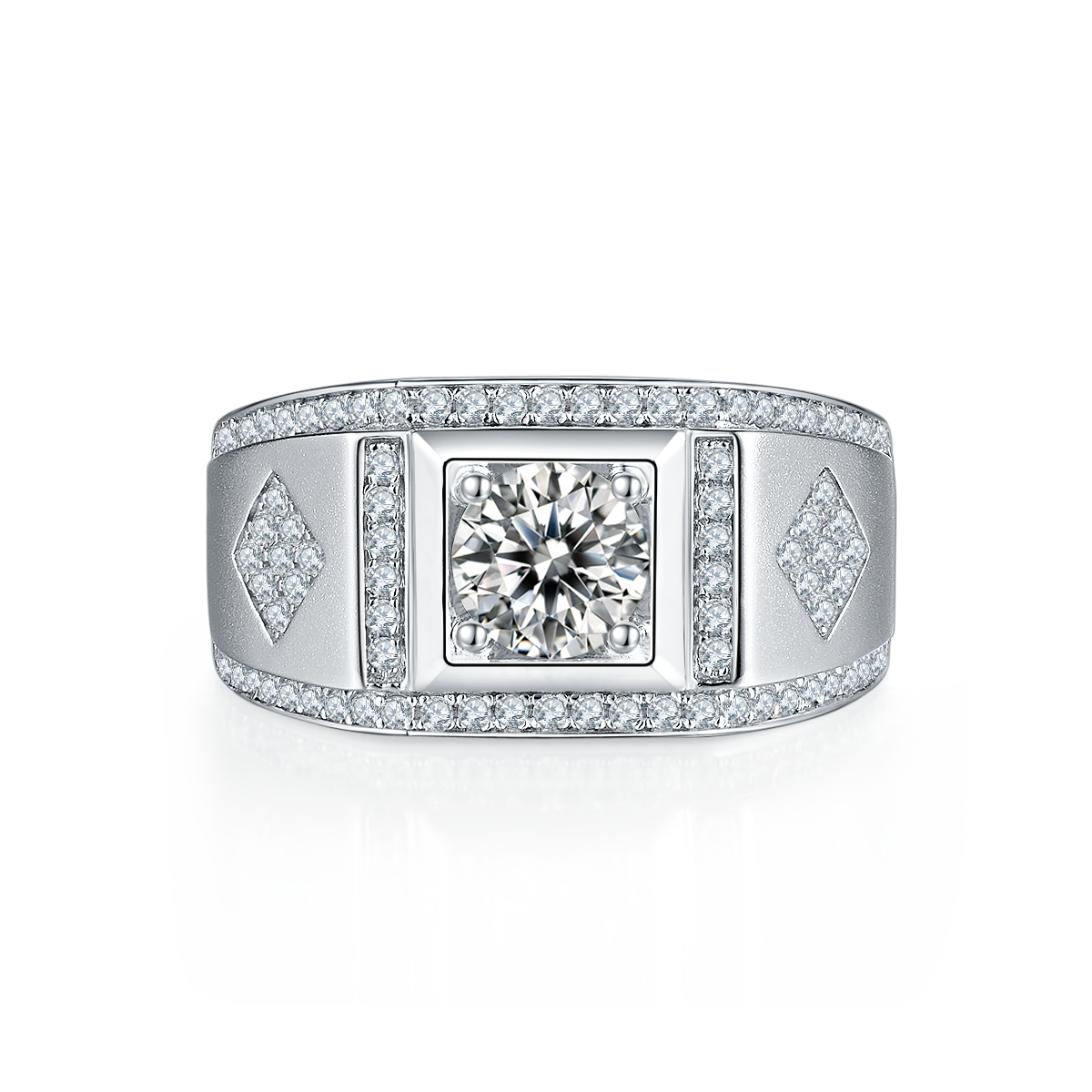 M75A S925 Silver Plated White Gold Moissan Diamond Men's Ring 1 Carat Grade D