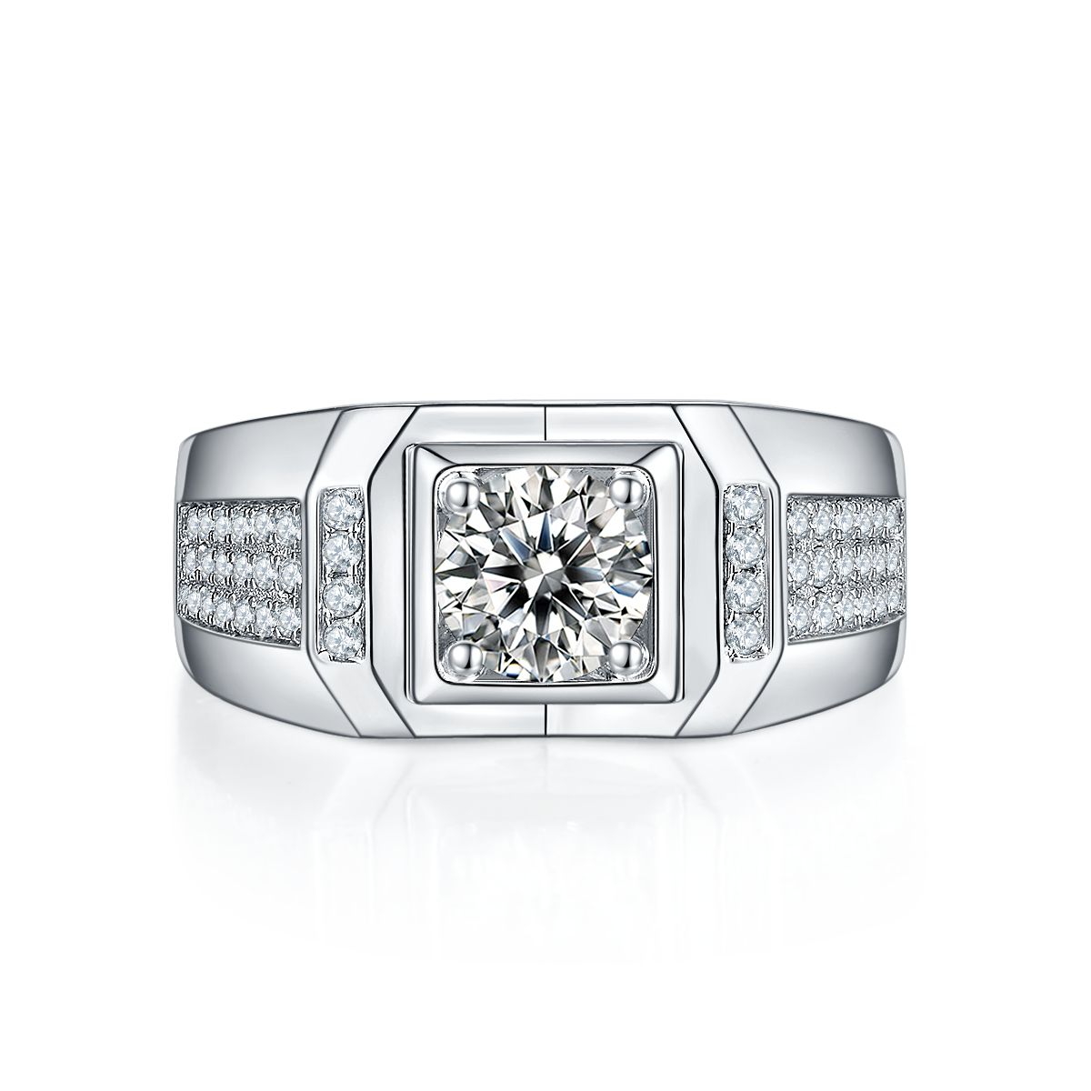 M80A S925 Silver Plated White Gold Moissan Diamond Men's Ring 1 Carat Grade D