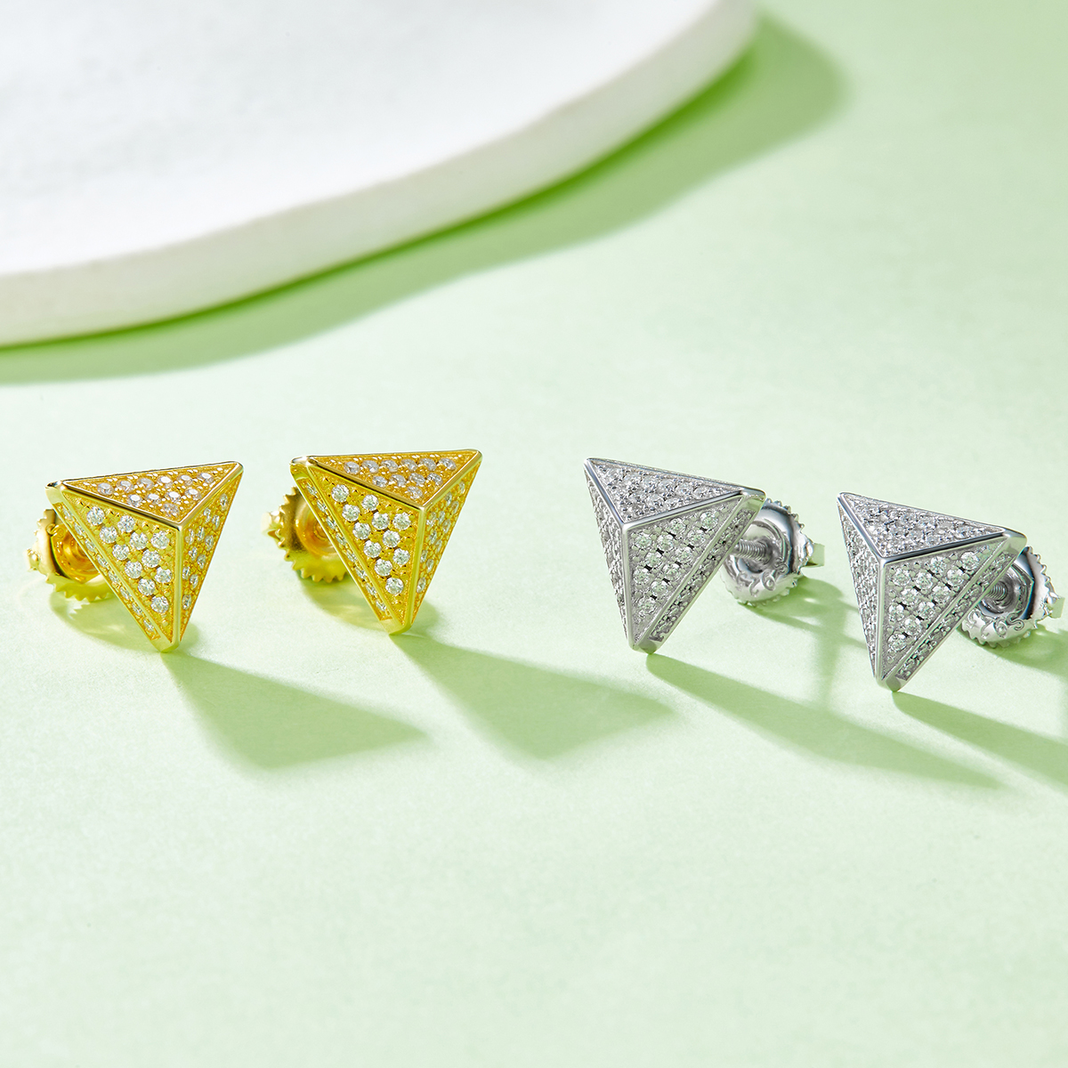 Triangle S925 Silver Earrings with Threaded Moissanite Diamond Cribs D Grade 0.51CT