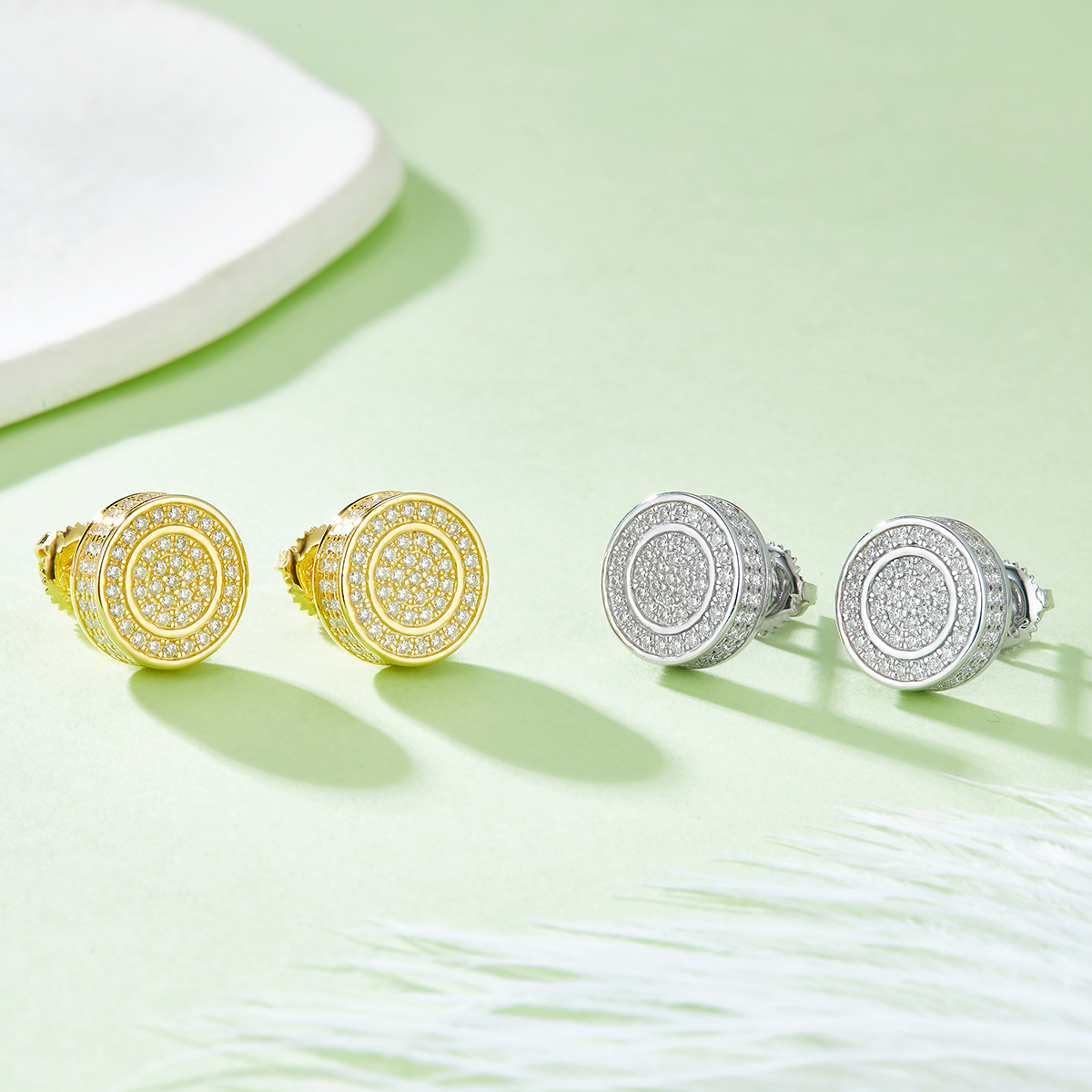 Round Double Hoop S925 Silver Earrings with Threaded Moissan Diamond Criolite D Grade 0.95CT