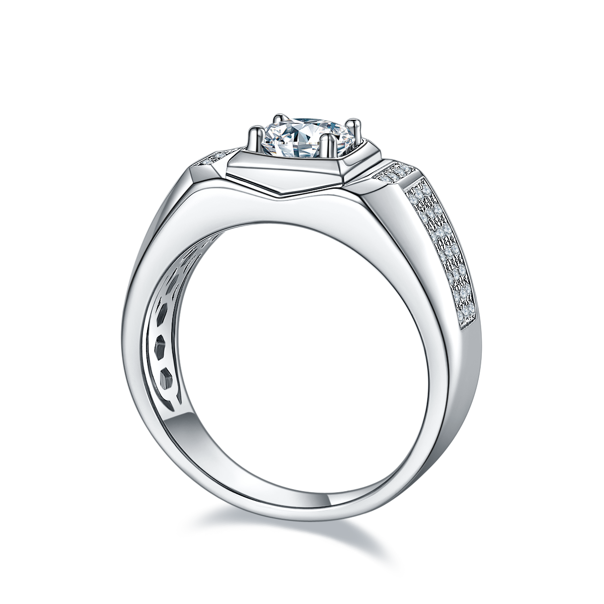 M80A S925 Silver Plated White Gold Moissan Diamond Men's Ring 1 Carat Grade D