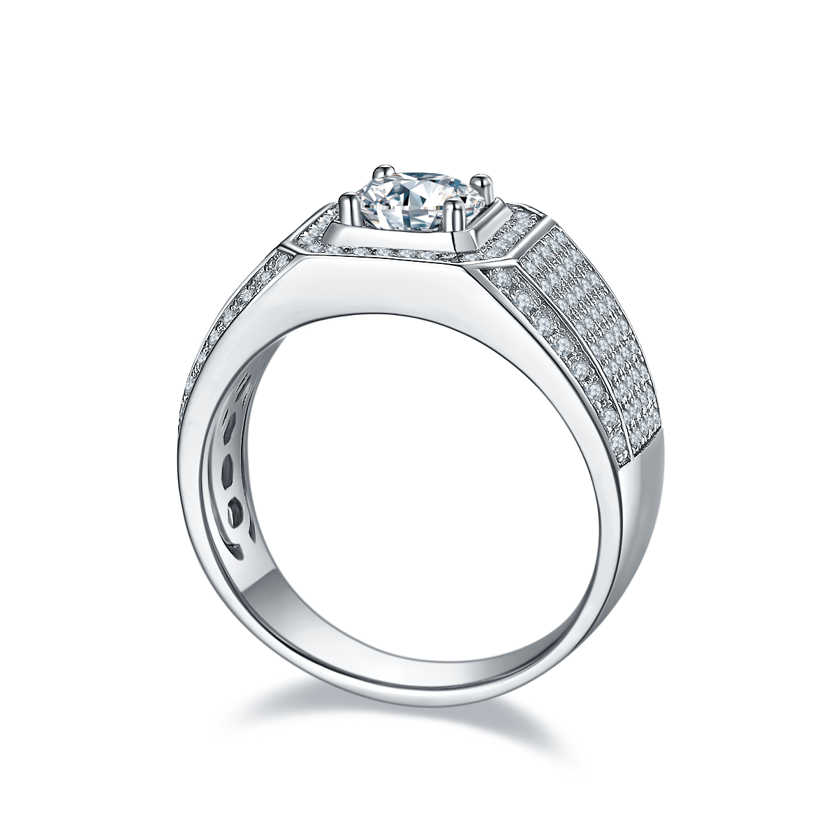 M76A S925 Silver Plated White Gold Moissan Diamond Men's Ring 1 Carat Grade D