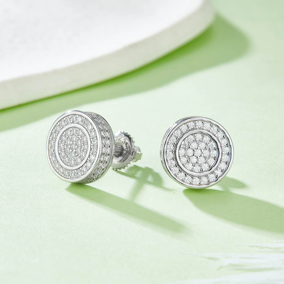 Round Double Hoop S925 Silver Earrings with Threaded Moissan Diamond Criolite D Grade 0.95CT