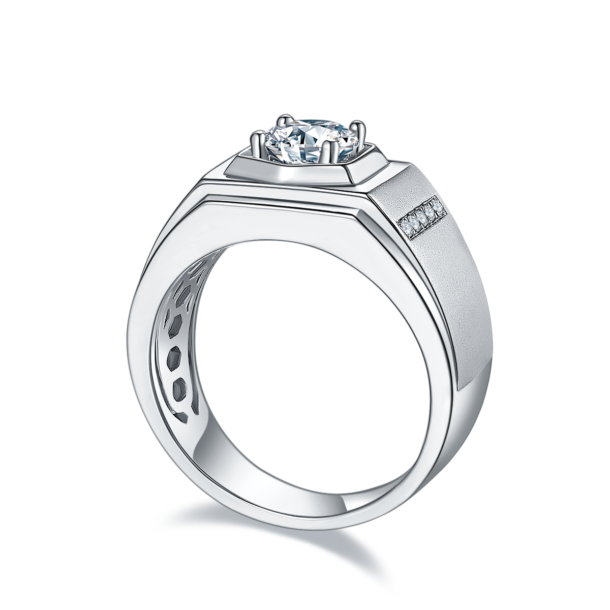 M79A S925 Silver Plated White Gold Moissan Diamond Men's Ring 1 Carat Grade D