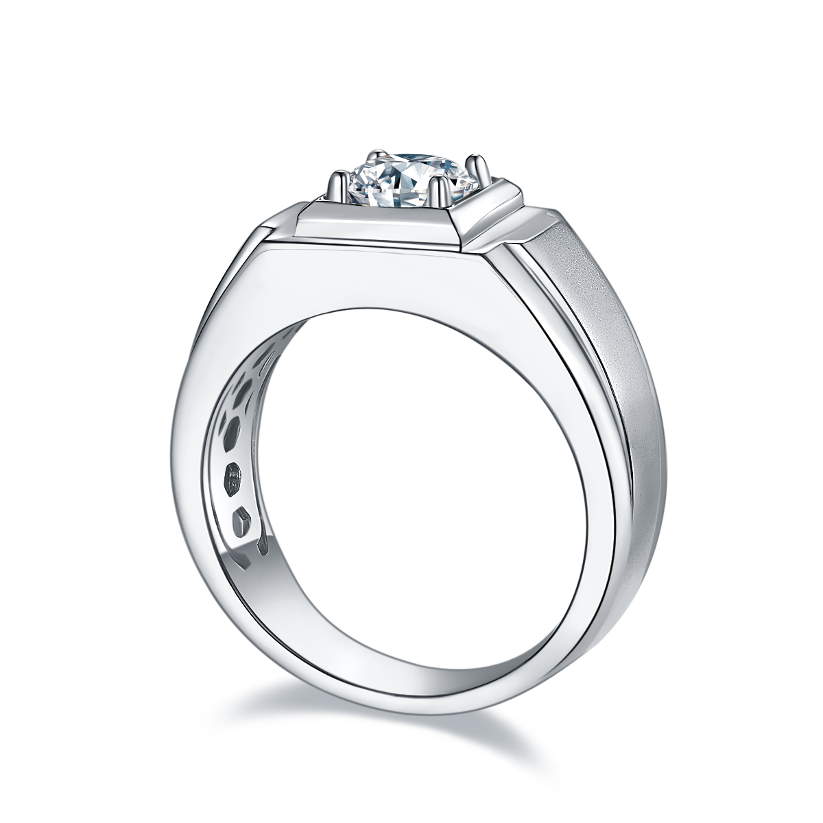 M70A S925 Silver Plated White Gold Moissan Diamond Men's Ring 1 Carat Grade D