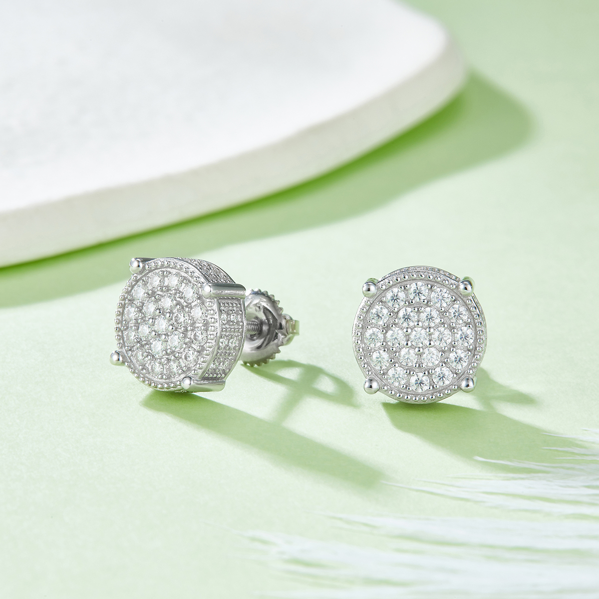 Round Column S925 Silver Earrings with Threaded Moissan Diamond Criolite D Grade 0.81CT