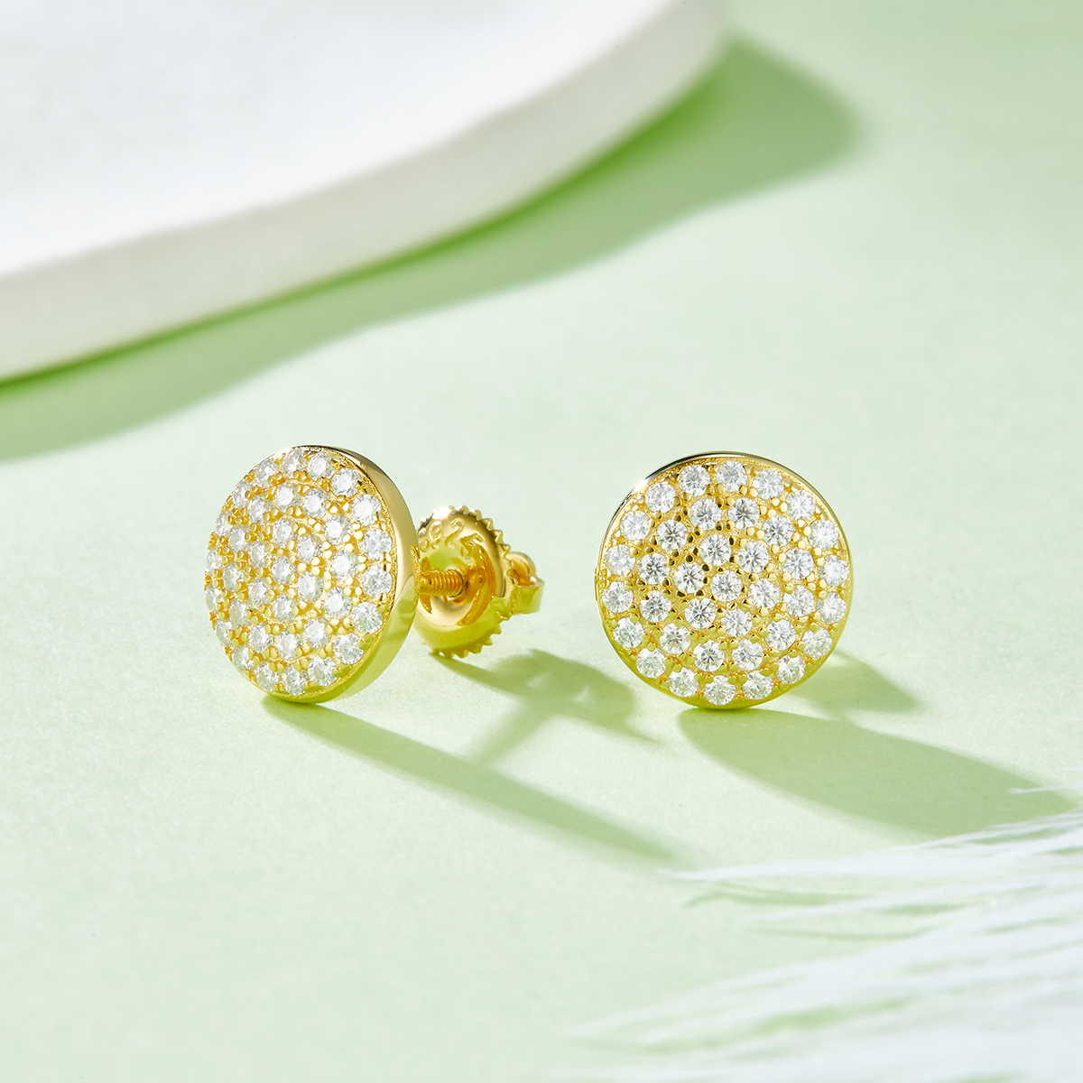 Round One Side S925 Silver Earrings with Threaded Moissan Diamond Criolite D Grade 0.6CT