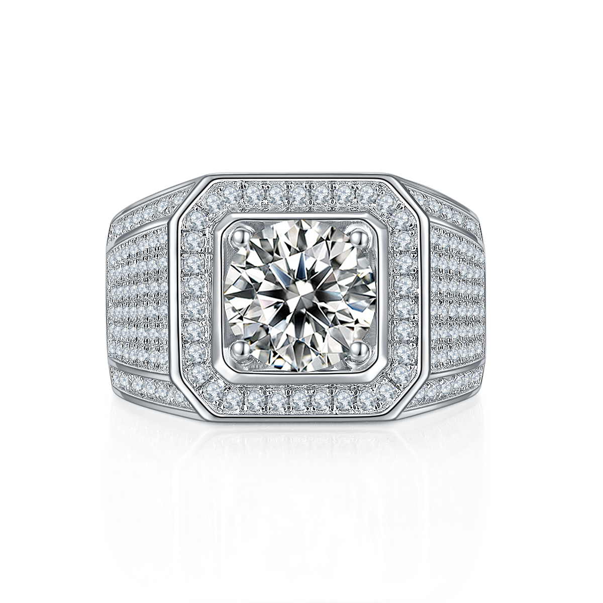 M76C S925 Silver Plated White Gold Moissan Diamond Men's Ring 3 Carat Grade D
