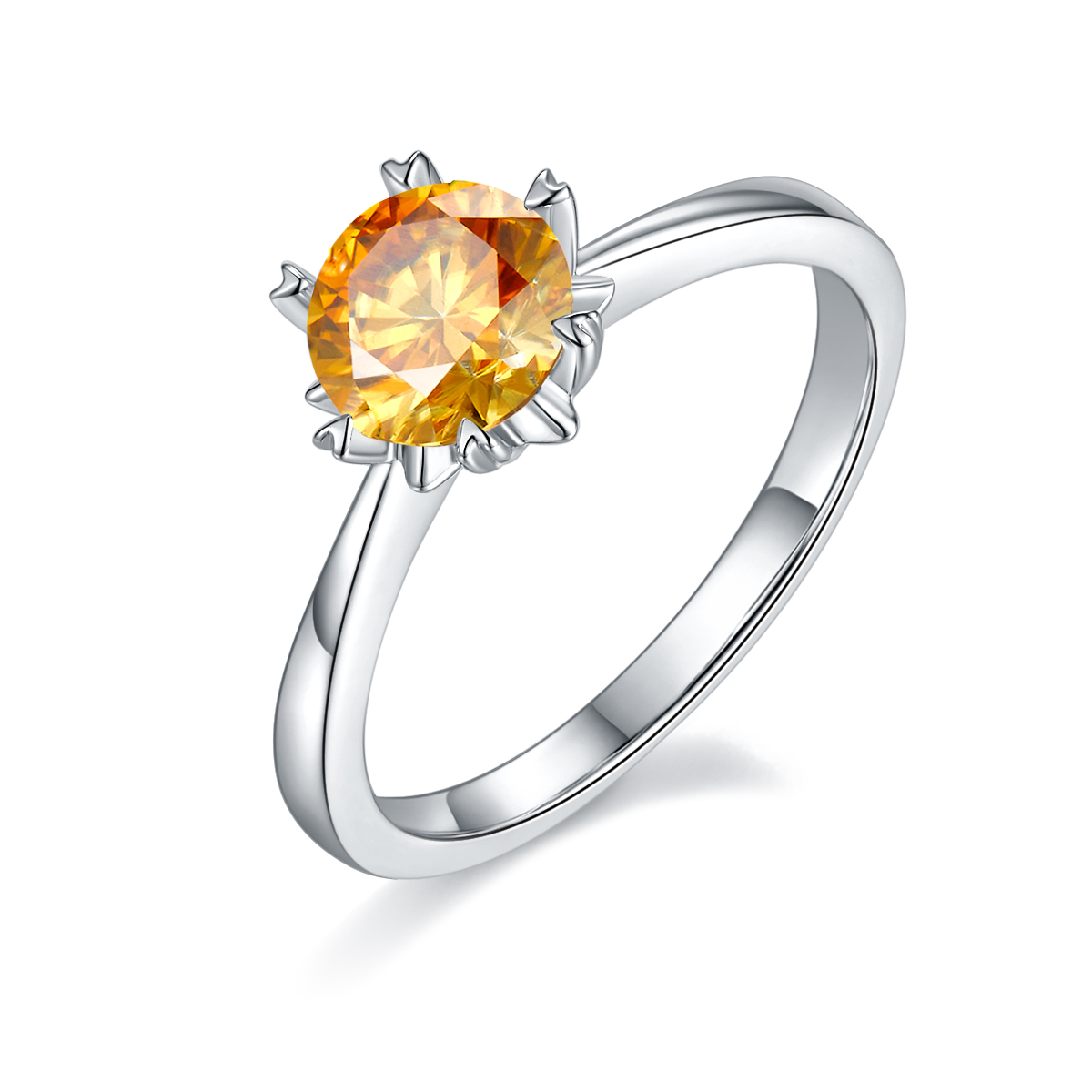 Straight Arm Classic Snowflake S925 Silver Plated White Gold Moissan Diamond Women's Ring 1 Ct D