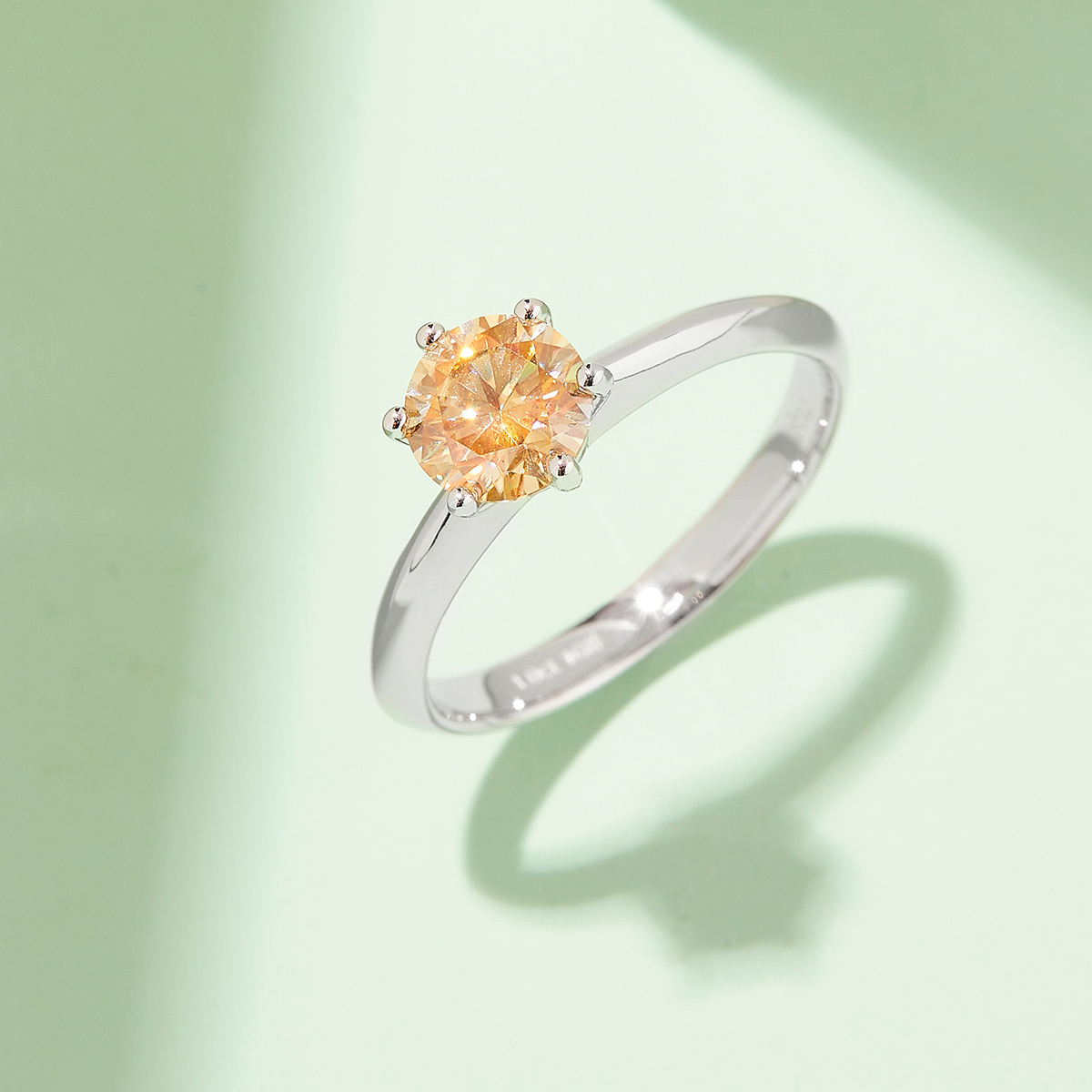 Straight Arm Classic Six Claw TS925 Silver Plated White Gold Moissan Diamond Women's Ring 1 Carat D