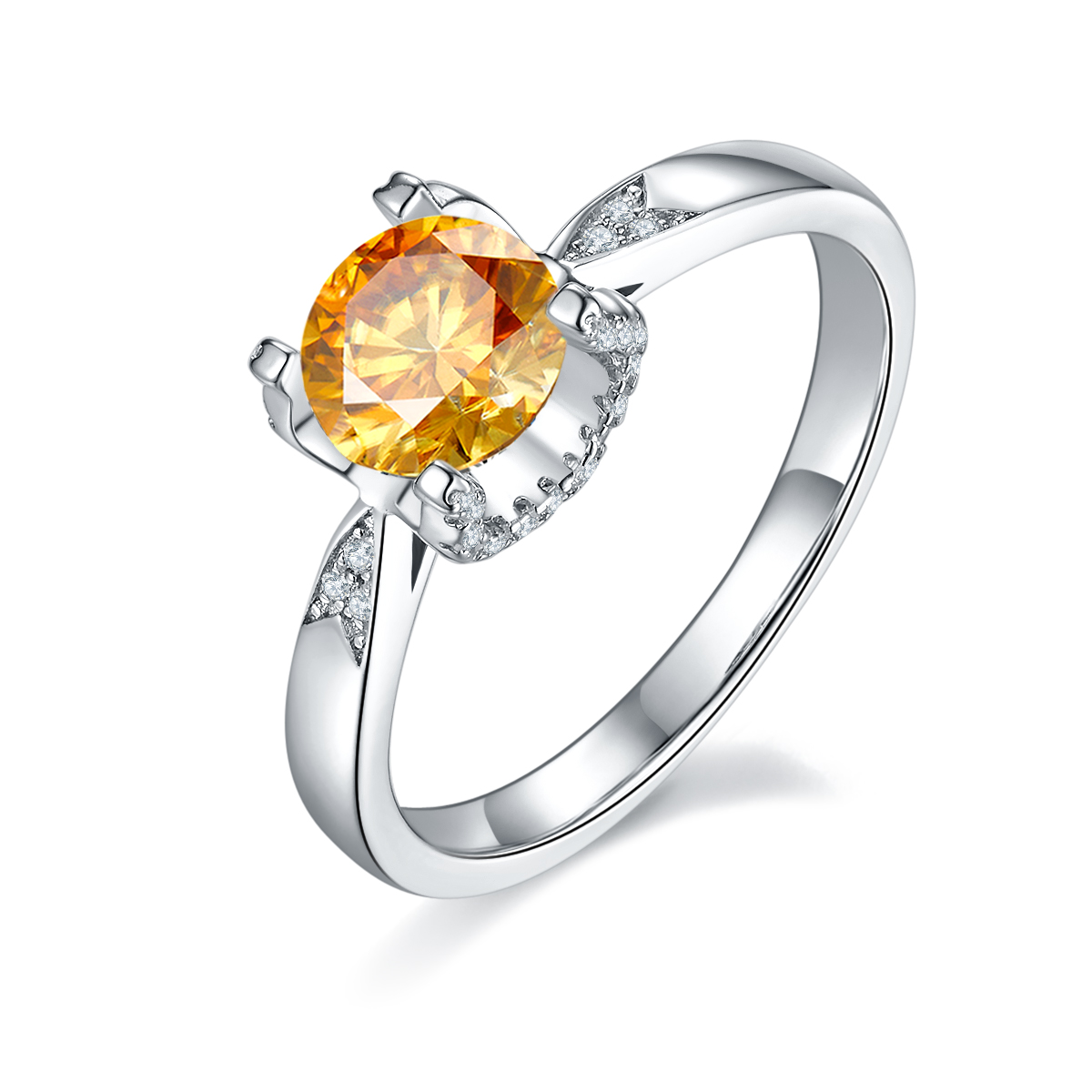 Straight Arm V-Face Micro-Set Bullhead S925 Silver Plated White Gold Moissan Diamond Women's Ring 1 Carat D