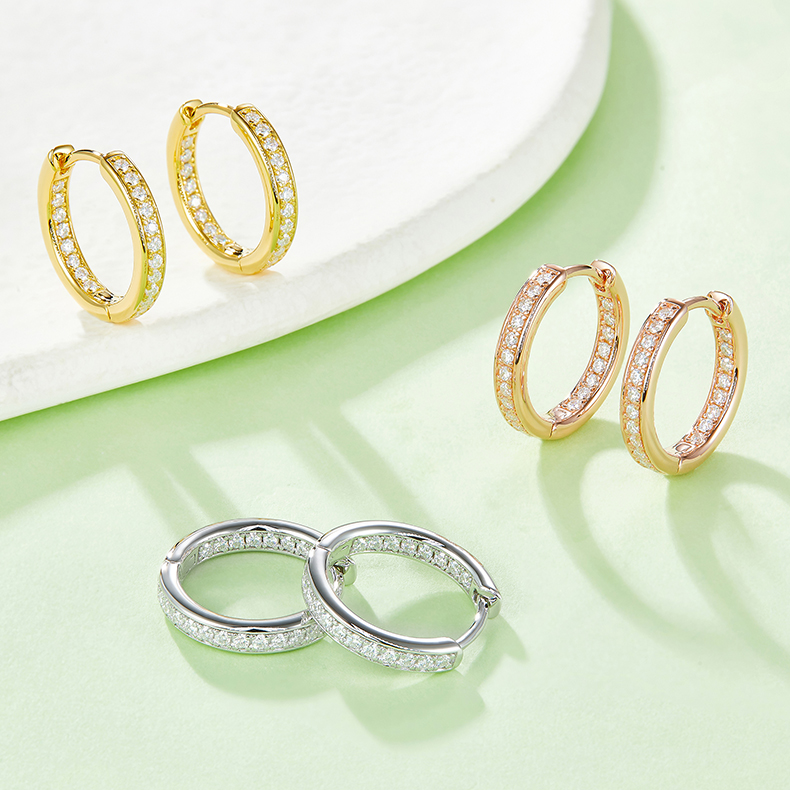 Single row of half earrings S925 Silver Moissan Diamond Grade D 0.32CT   K001A