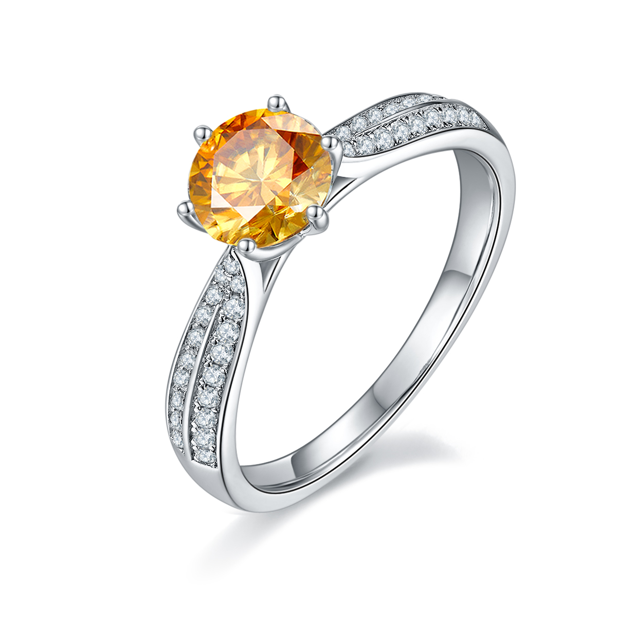 Straight arm micro-set starlight queen S925 silver plated white gold moissanite diamond women's ring 1 carat grade D