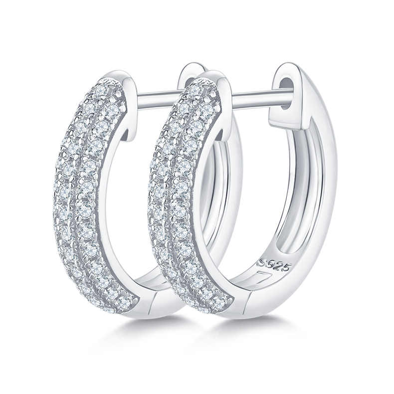 Triple Row to Half Earrings S925 Silver Moissan Diamonds Cretonite Grade D 0.37CT K007A