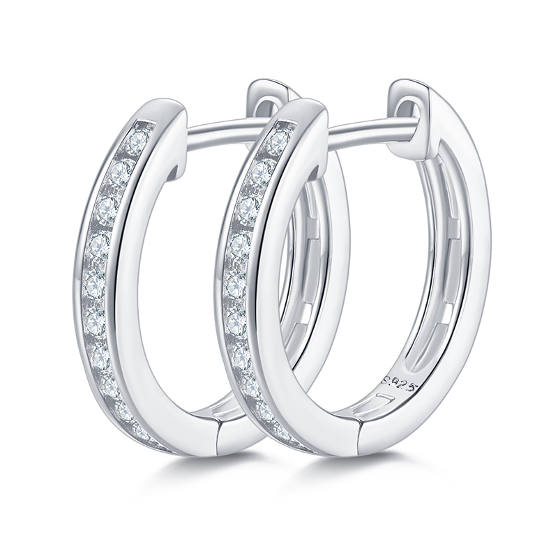 Single row of half earrings S925 Silver Moissan Diamond Grade D 0.2CT K014A